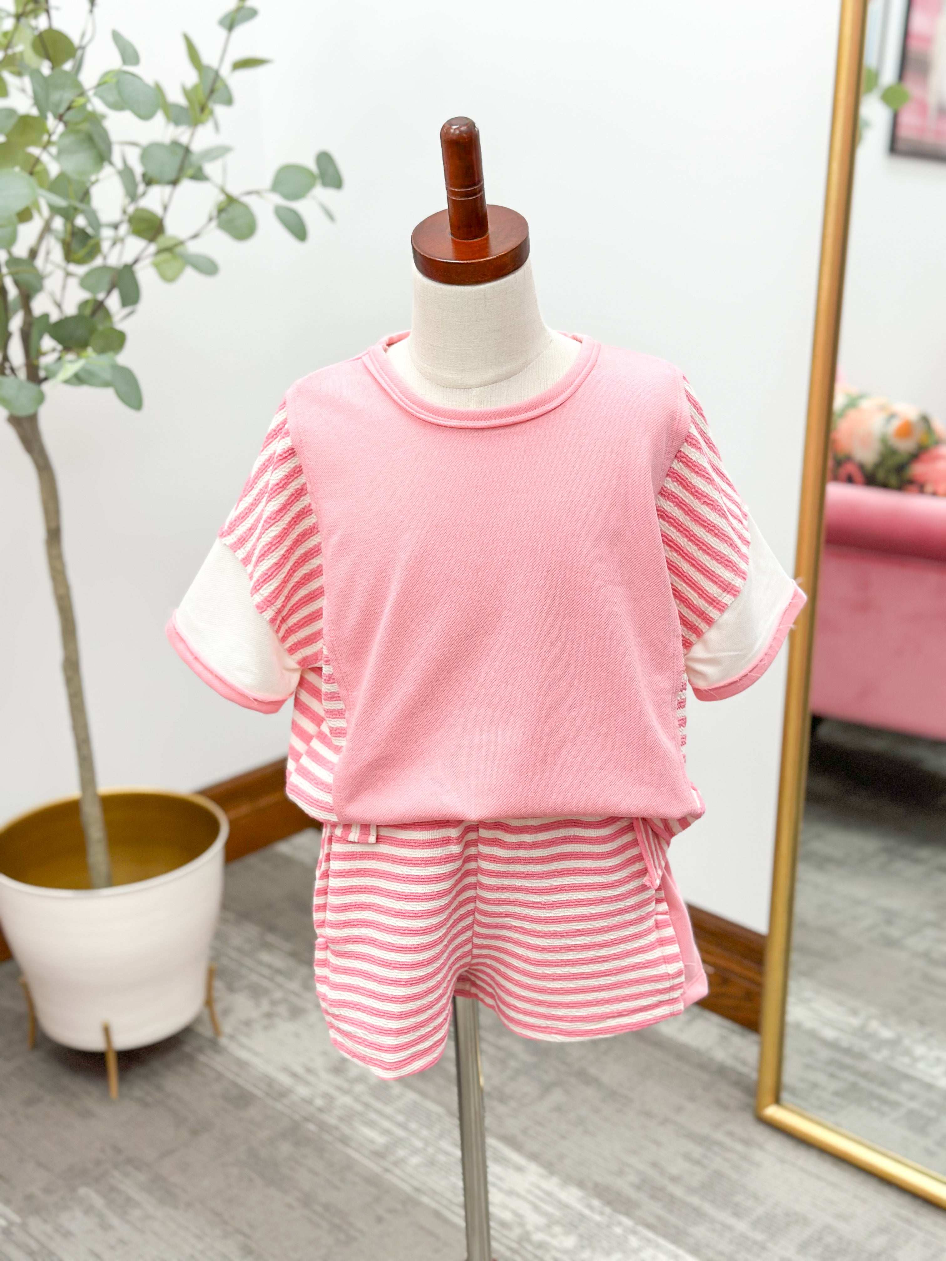 Girls Pink Striped Knit Shorts