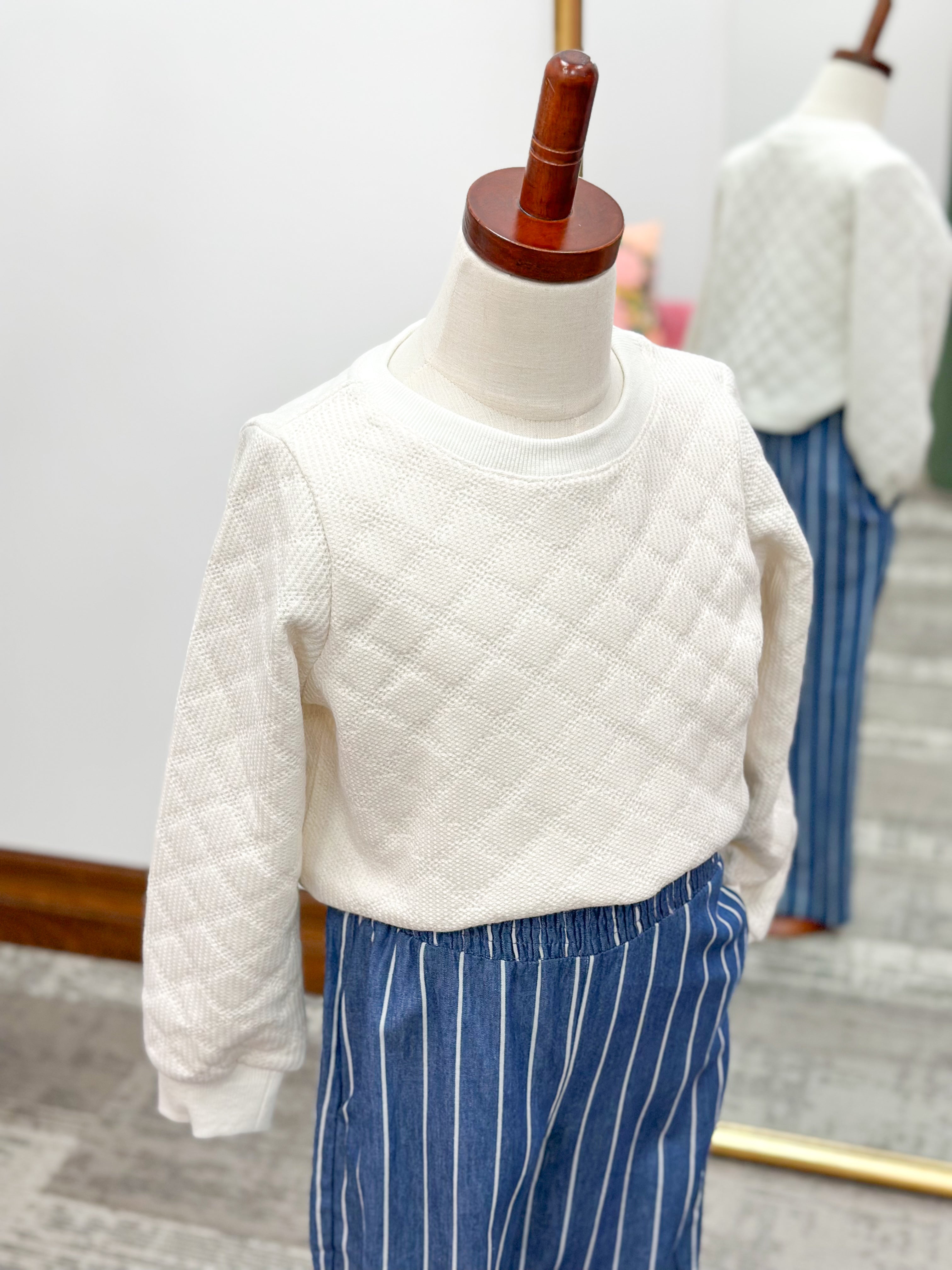Girls Cream Quilted Pullover Sweatshirt