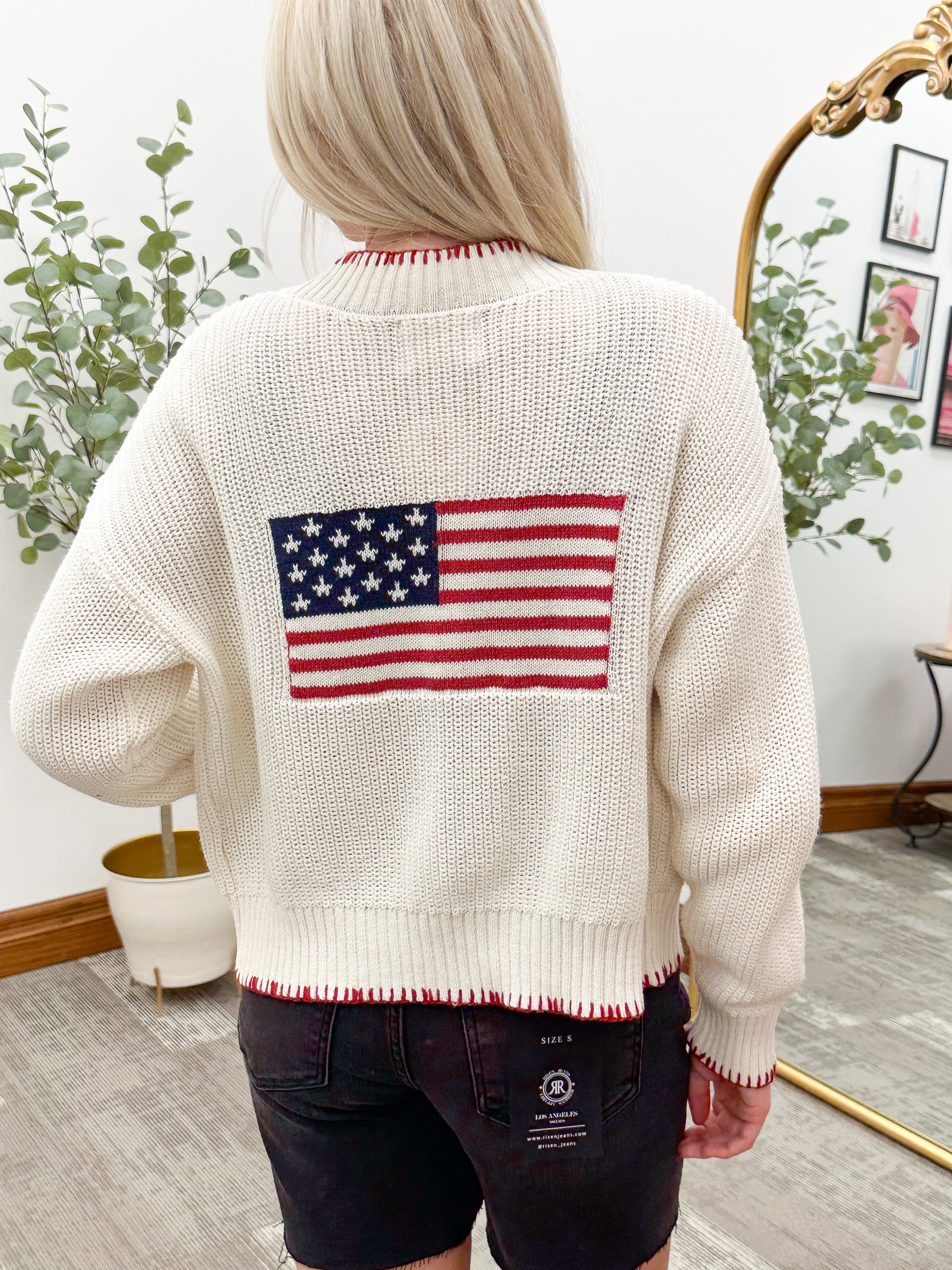 Cream American Flag Cardigan, Americana Sweater