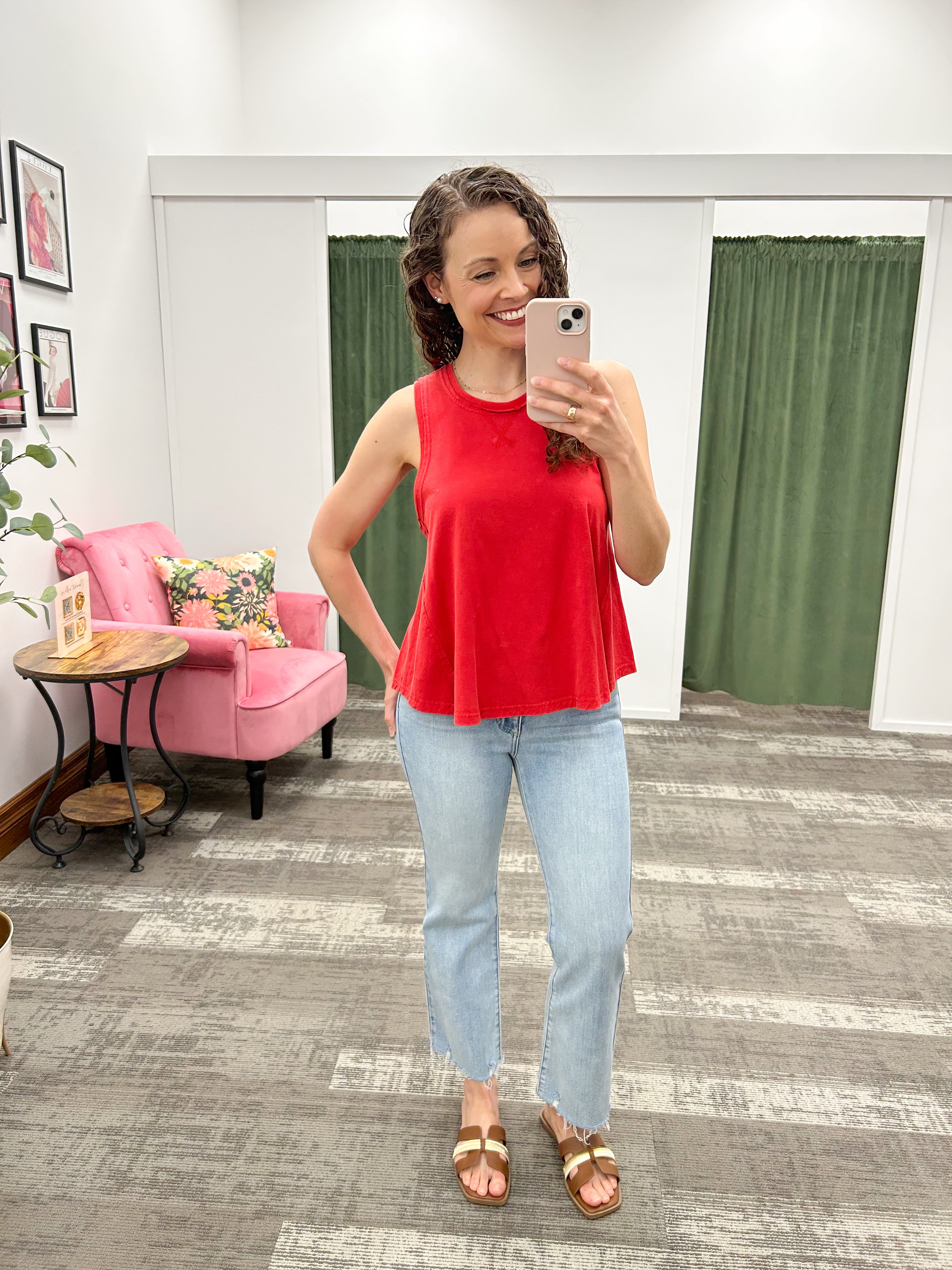 Red Raw Edge Flowy Tank Top