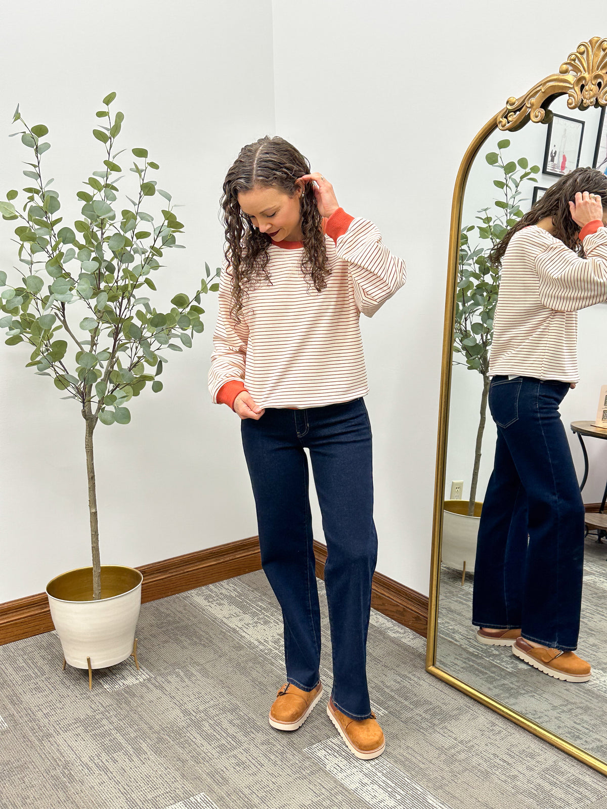 Cream & Rust Striped Terry Sweatshirt
