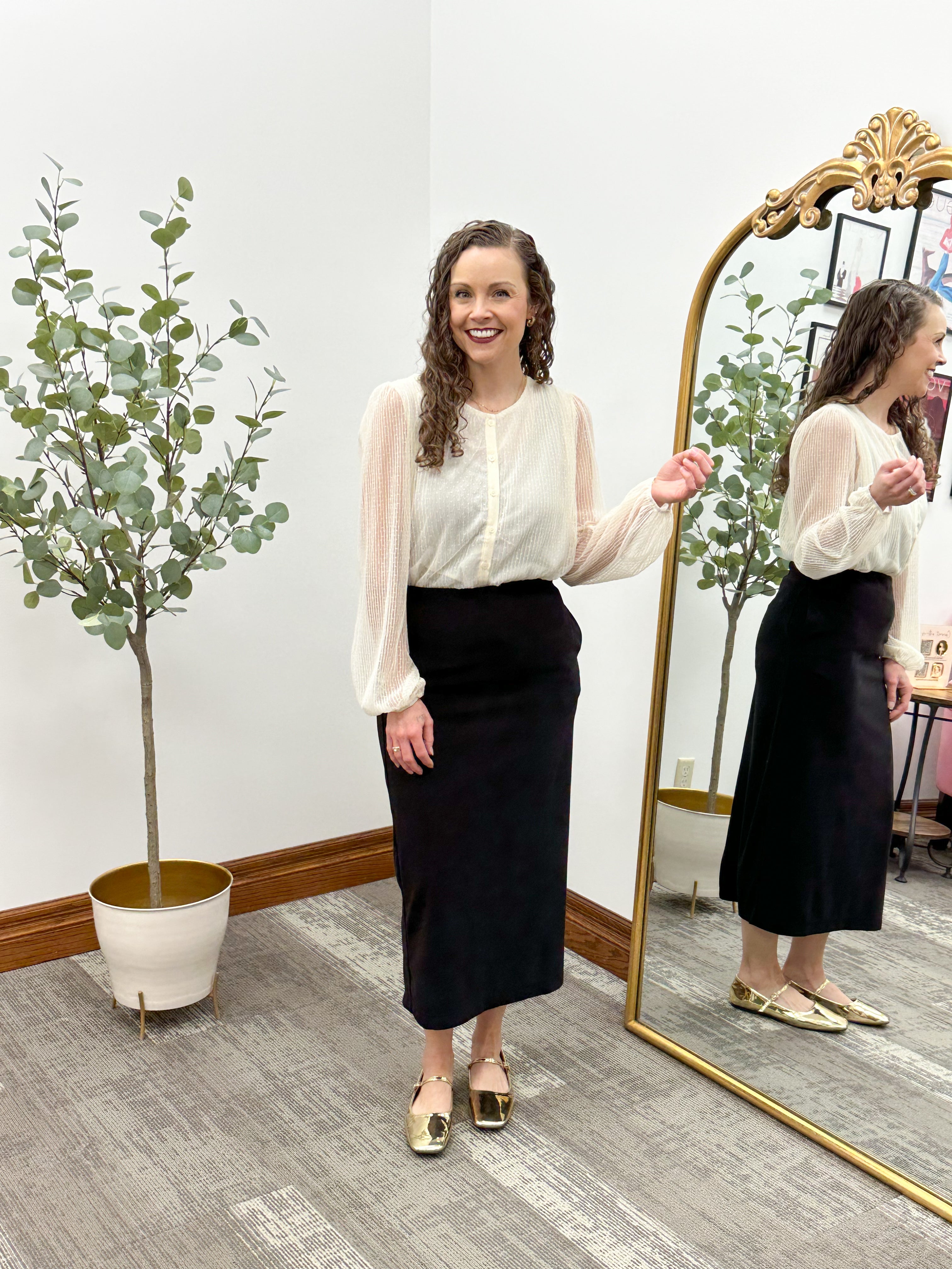 Cream Textured Mesh Button Up Blouse