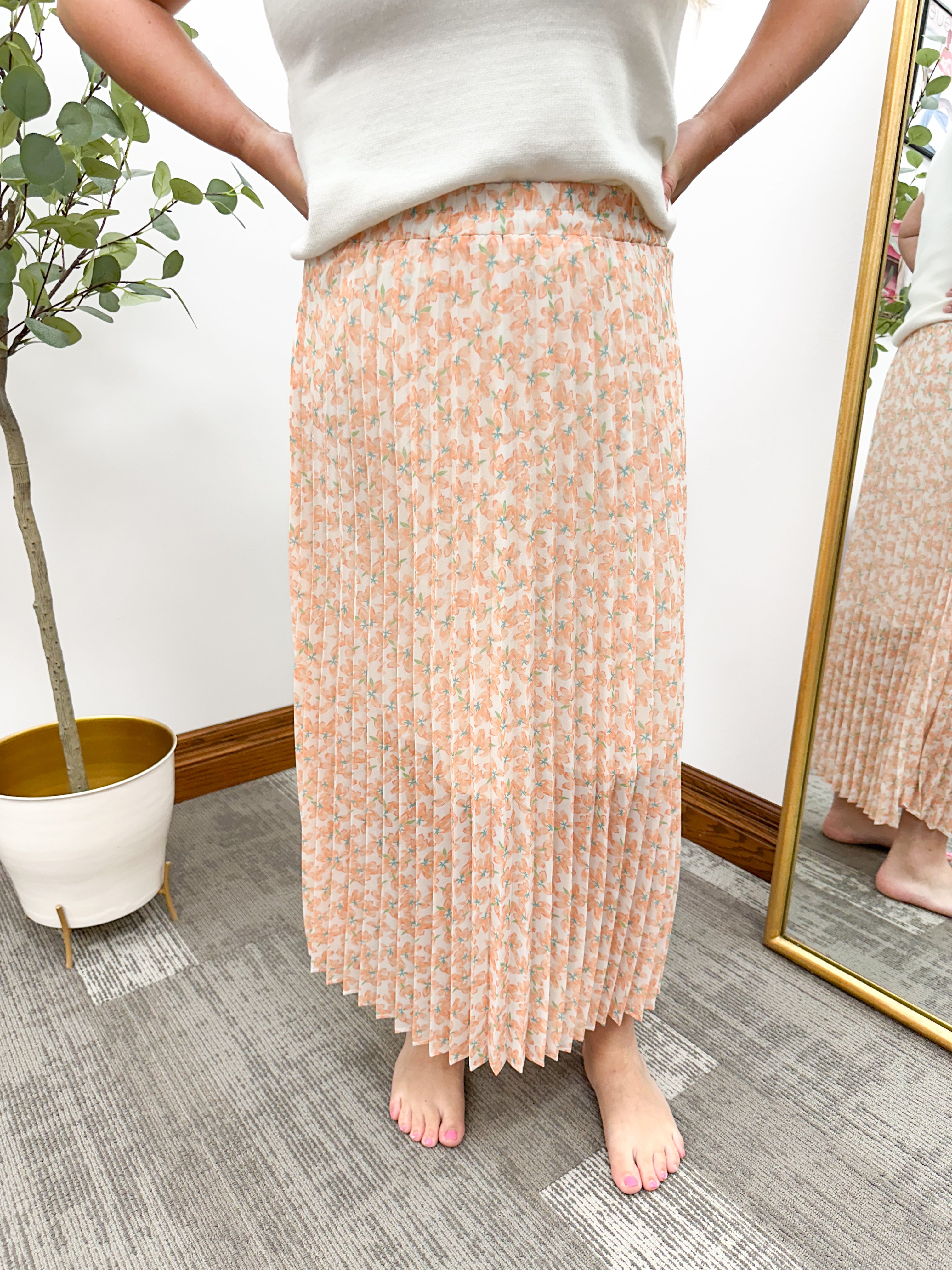 Corina Floral Pleated Midi Skirt