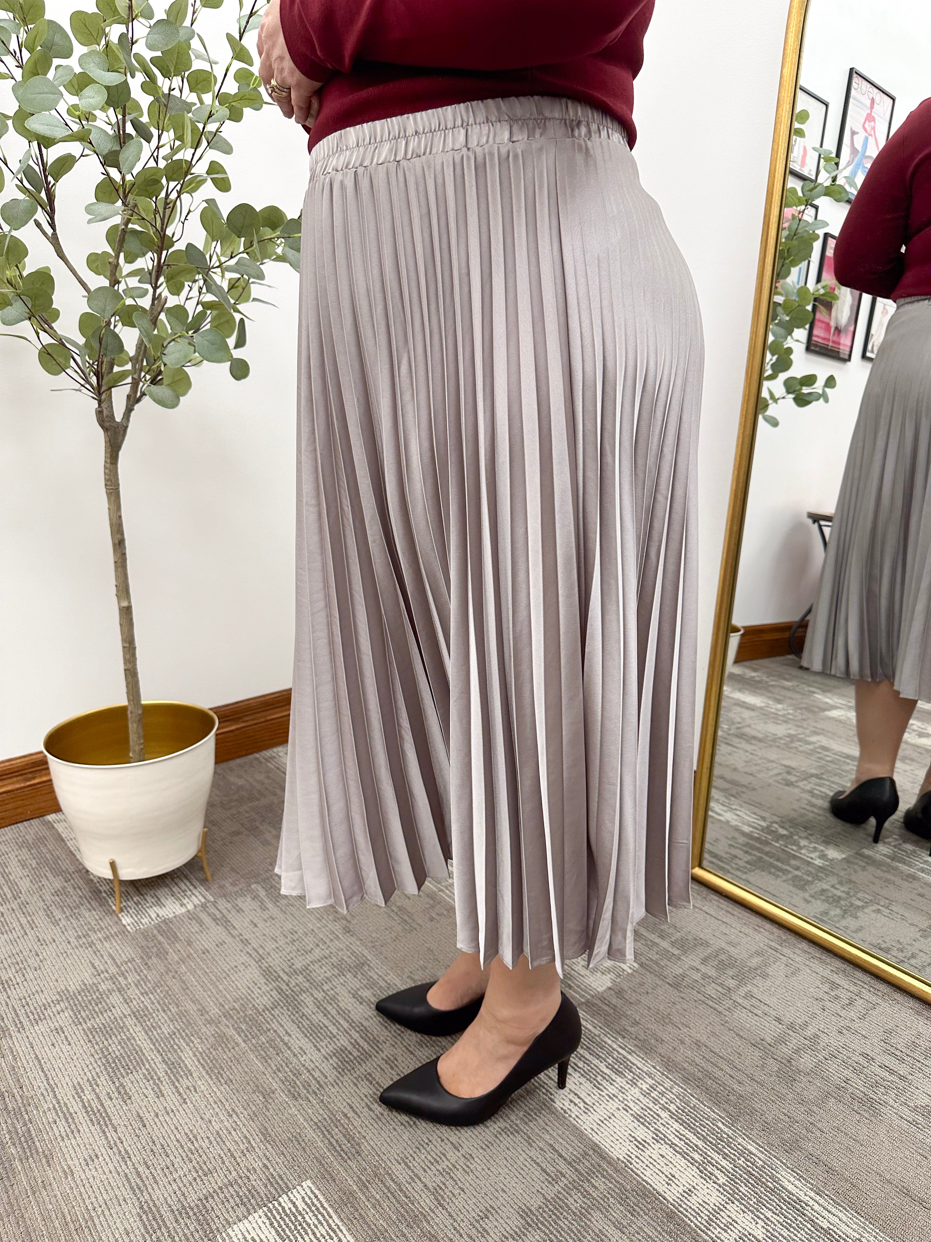 Alli Silver Pleated Midi Skirt