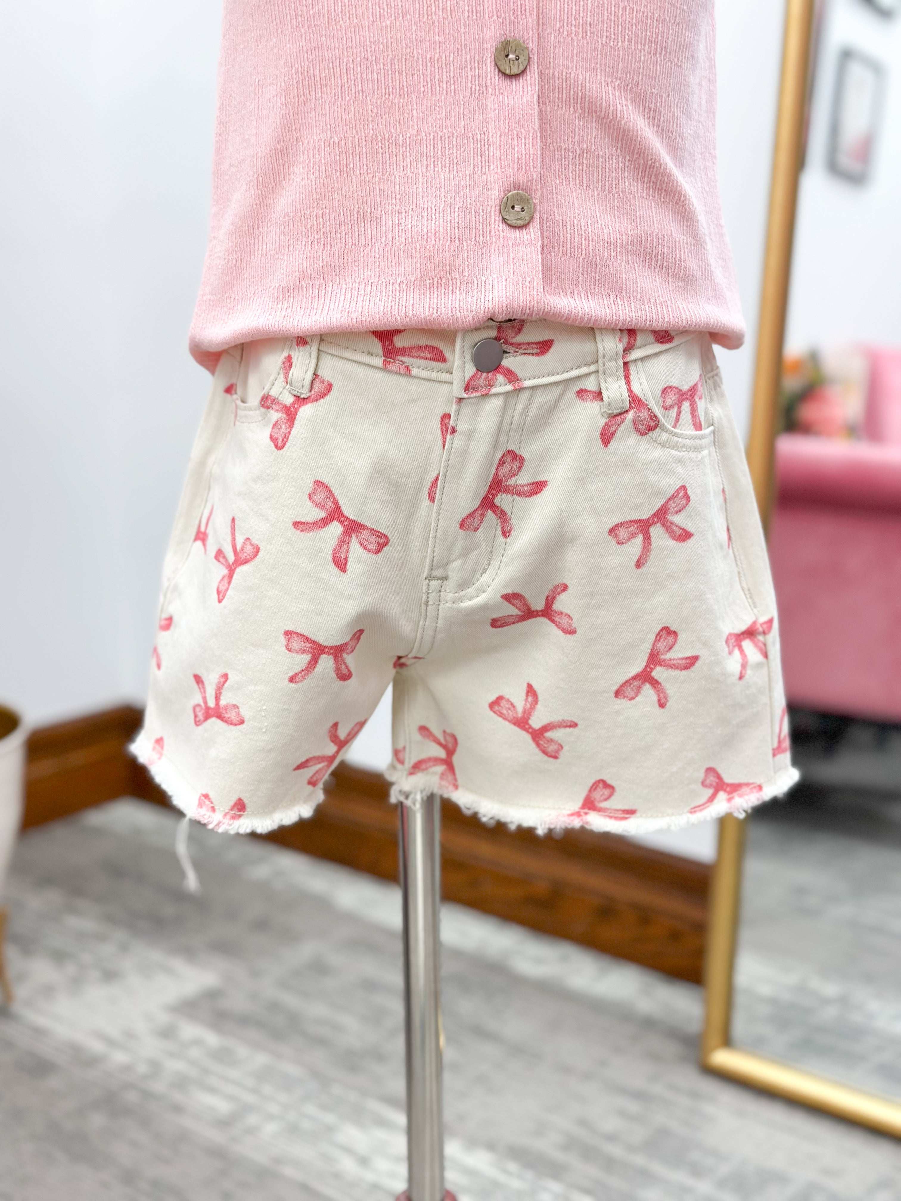 Girls Denim Pink Bow Shorts