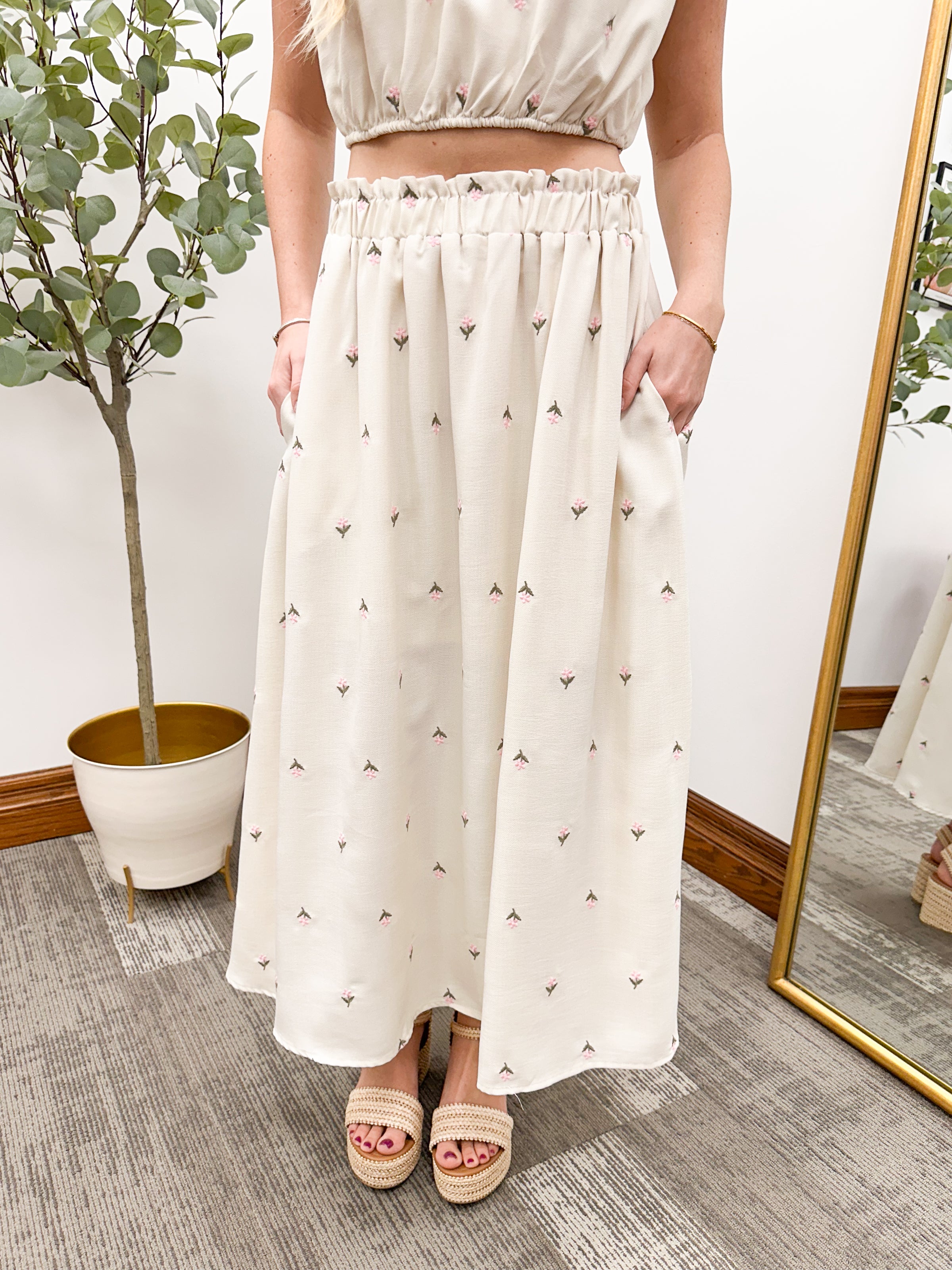 Floral embroidered skirt, floral matching set, matching skirt set