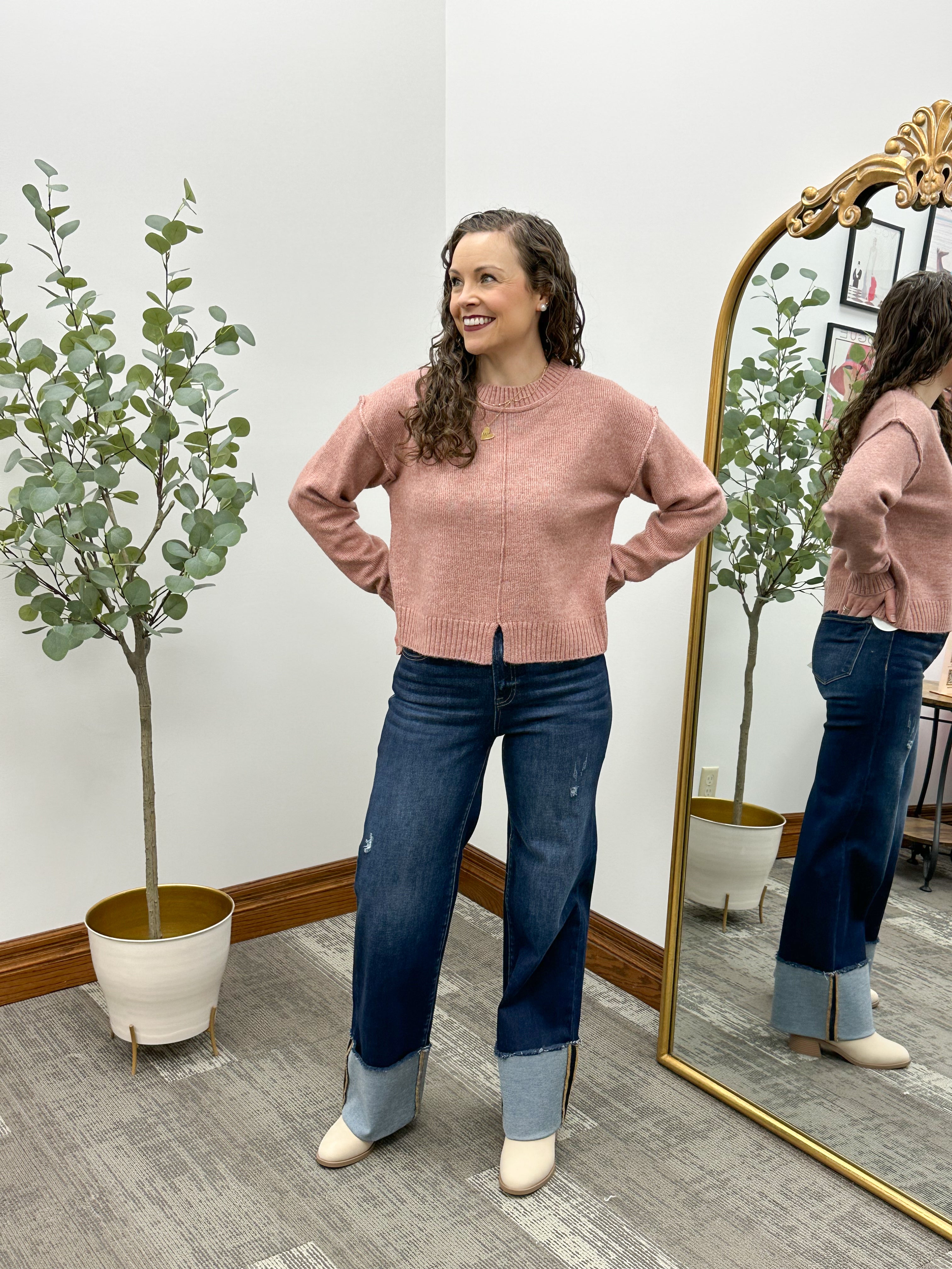 Mauve Split Hem Sweater