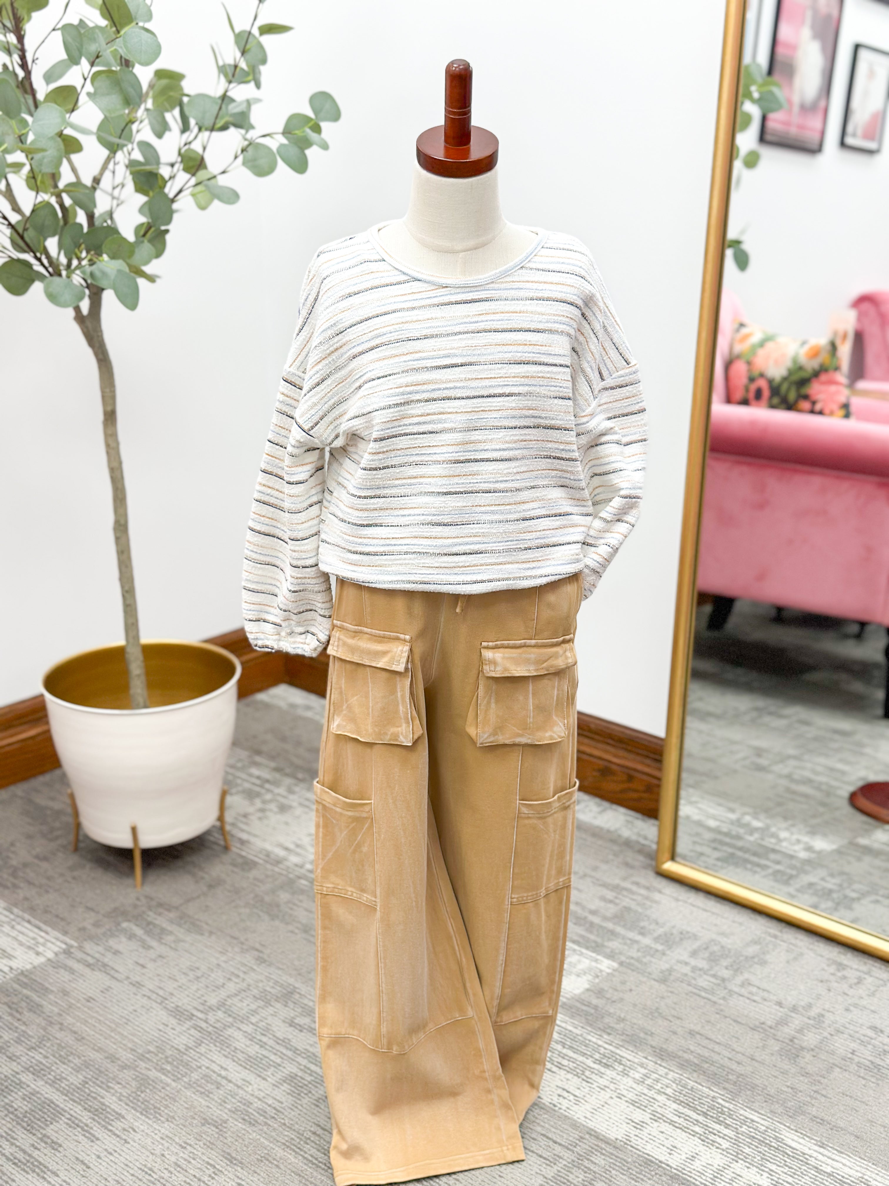 Girls Tan Wide Leg Cargo Pants