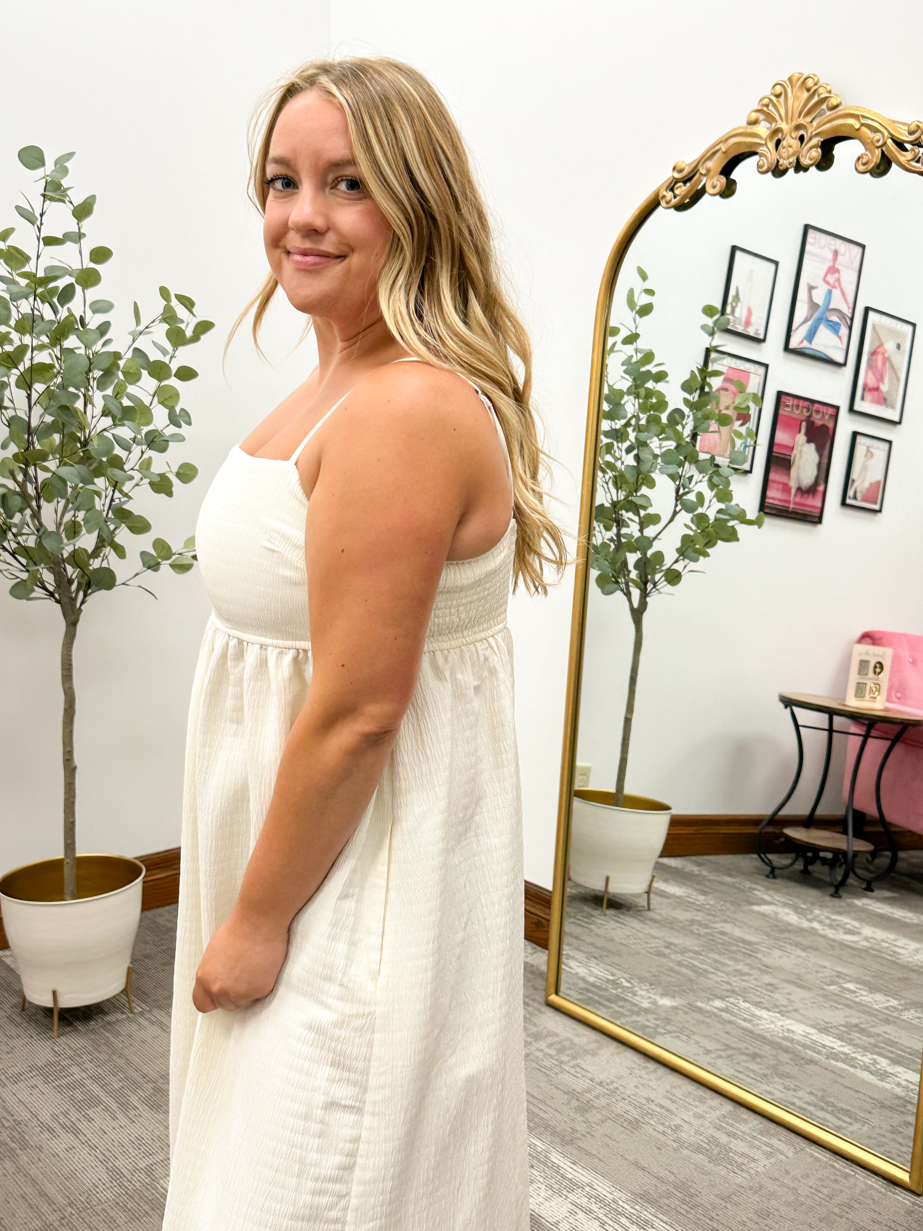 Lora Textured Cream Maxi Dress
