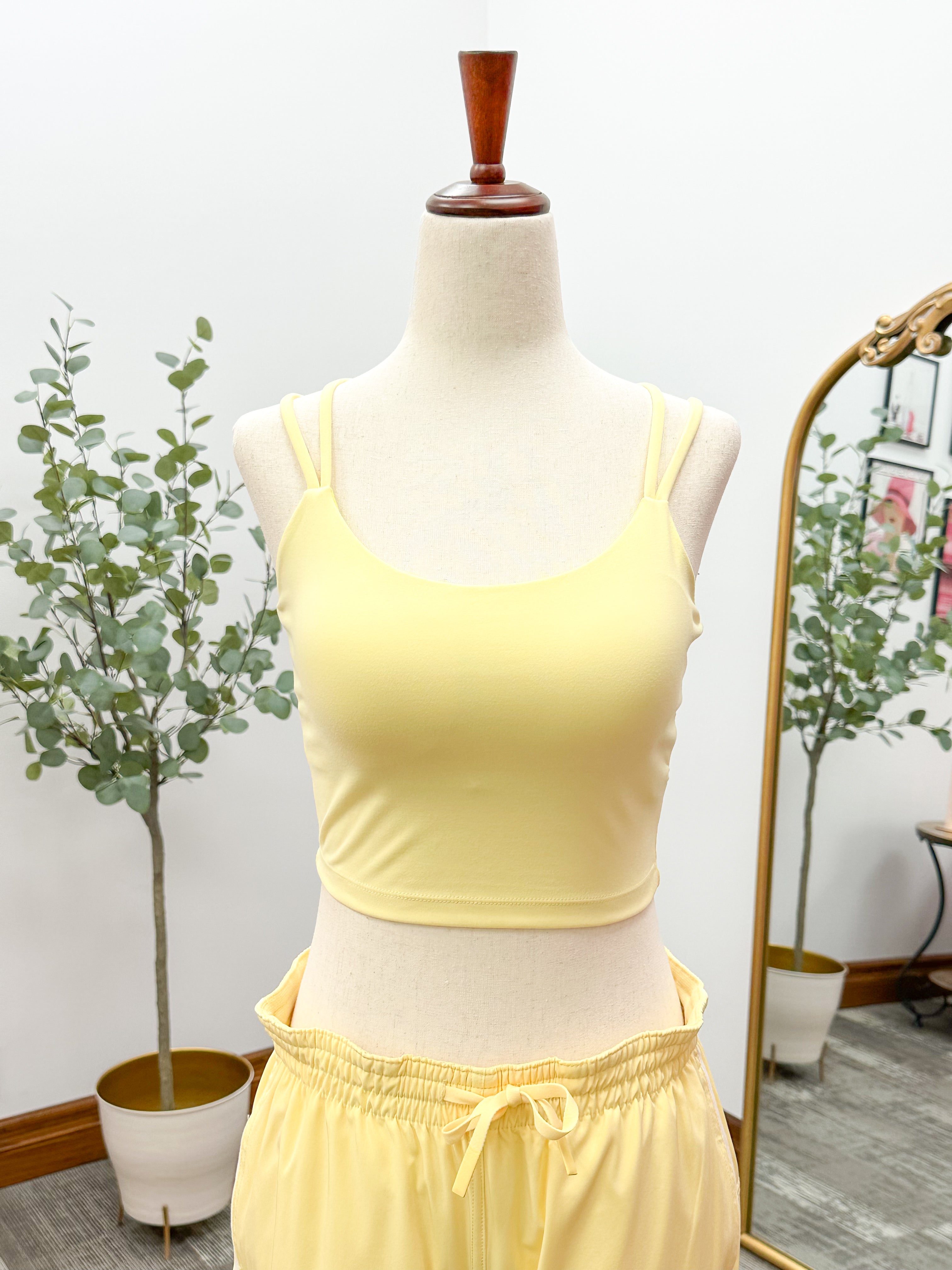 Yellow mono b sports bra, yellow sports bra, criss cross back sports bra