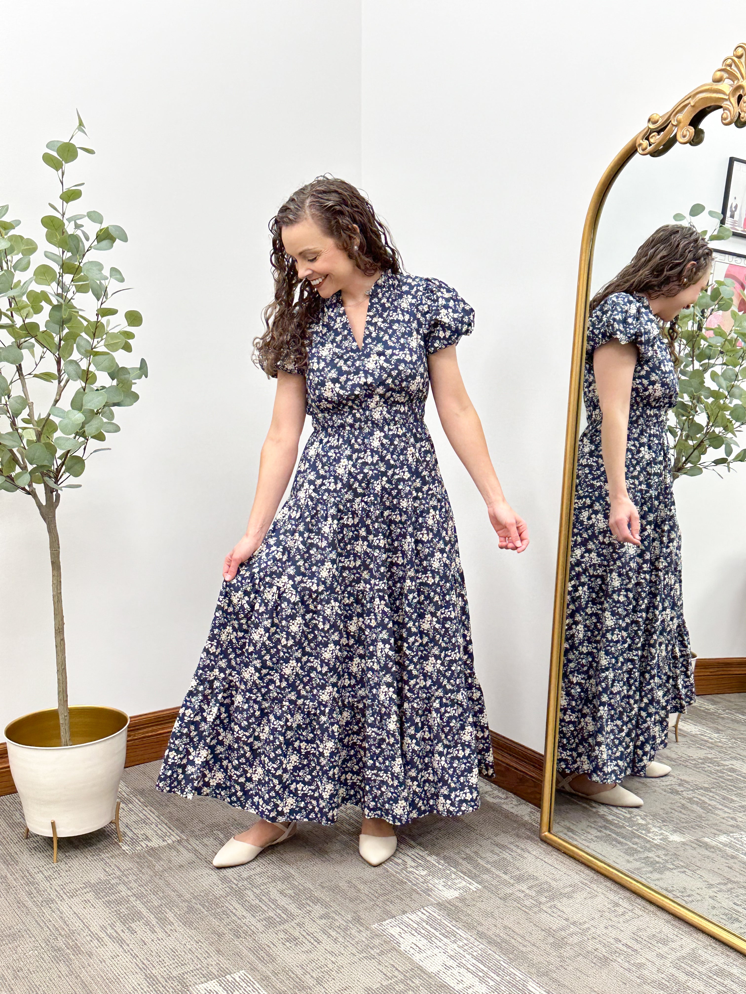 Navy Floral Print Maxi Dress