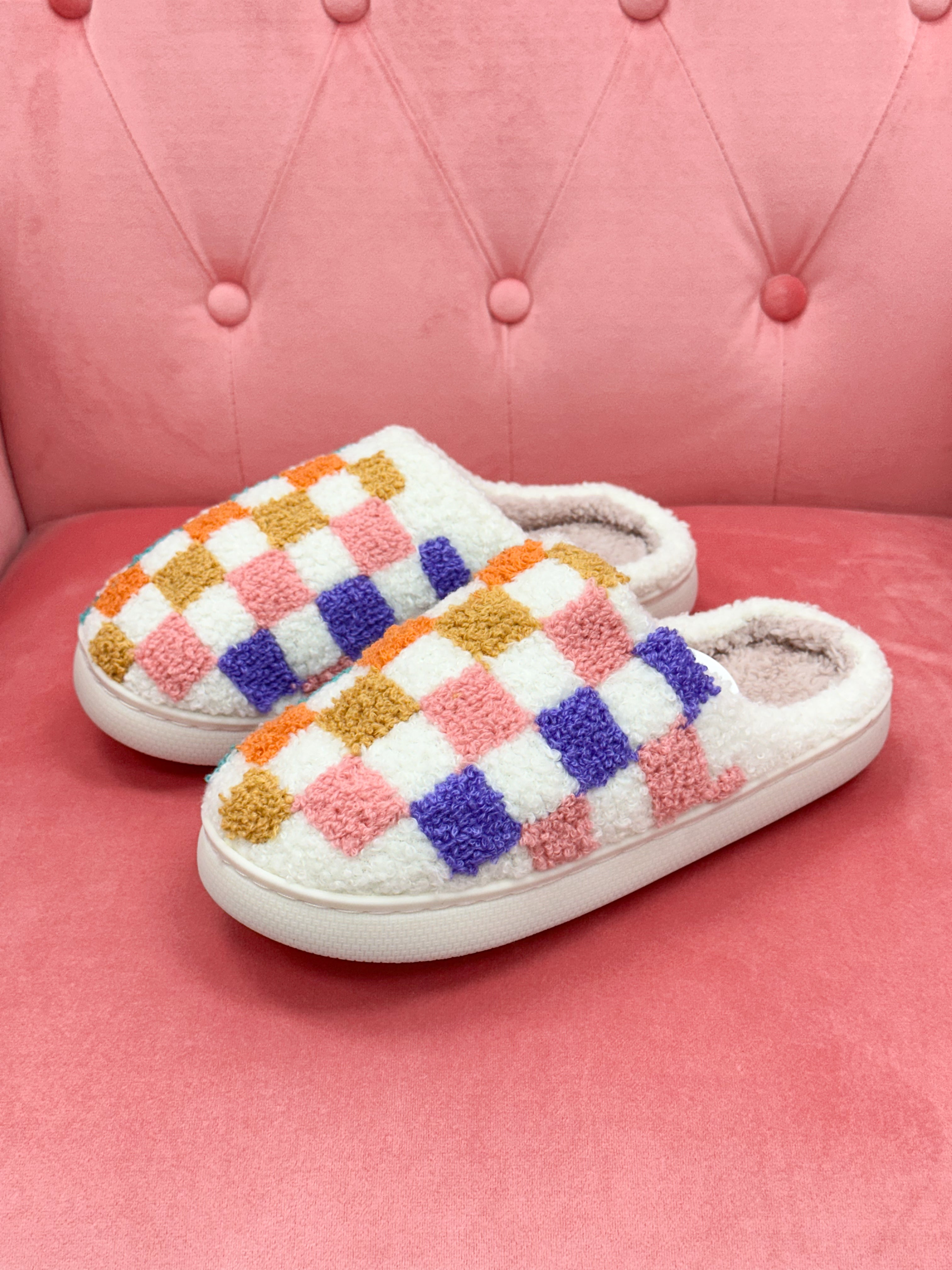 Multi Colored Checkerboard Slippers