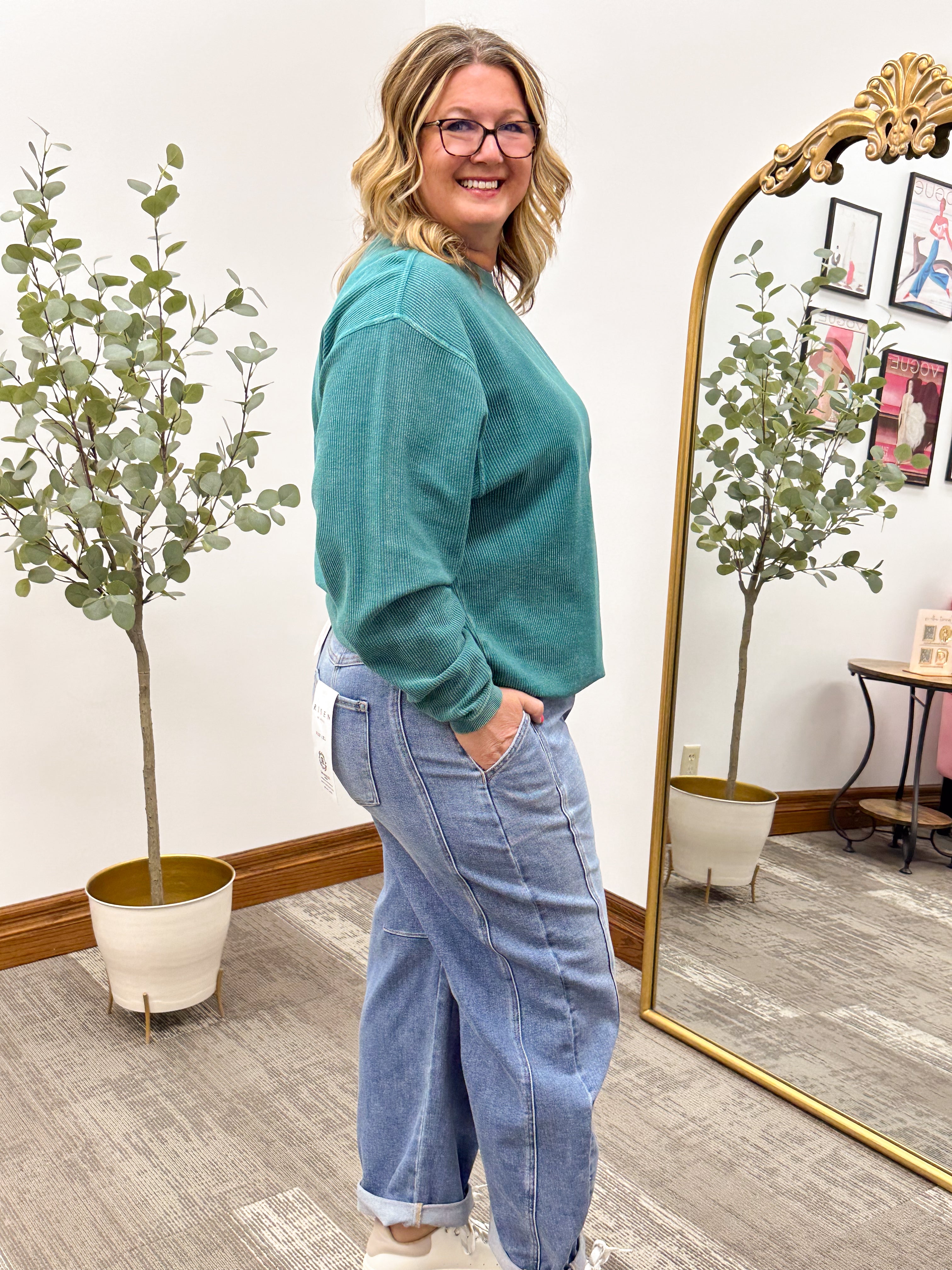 Dark Teal Oversized Corded Crewneck