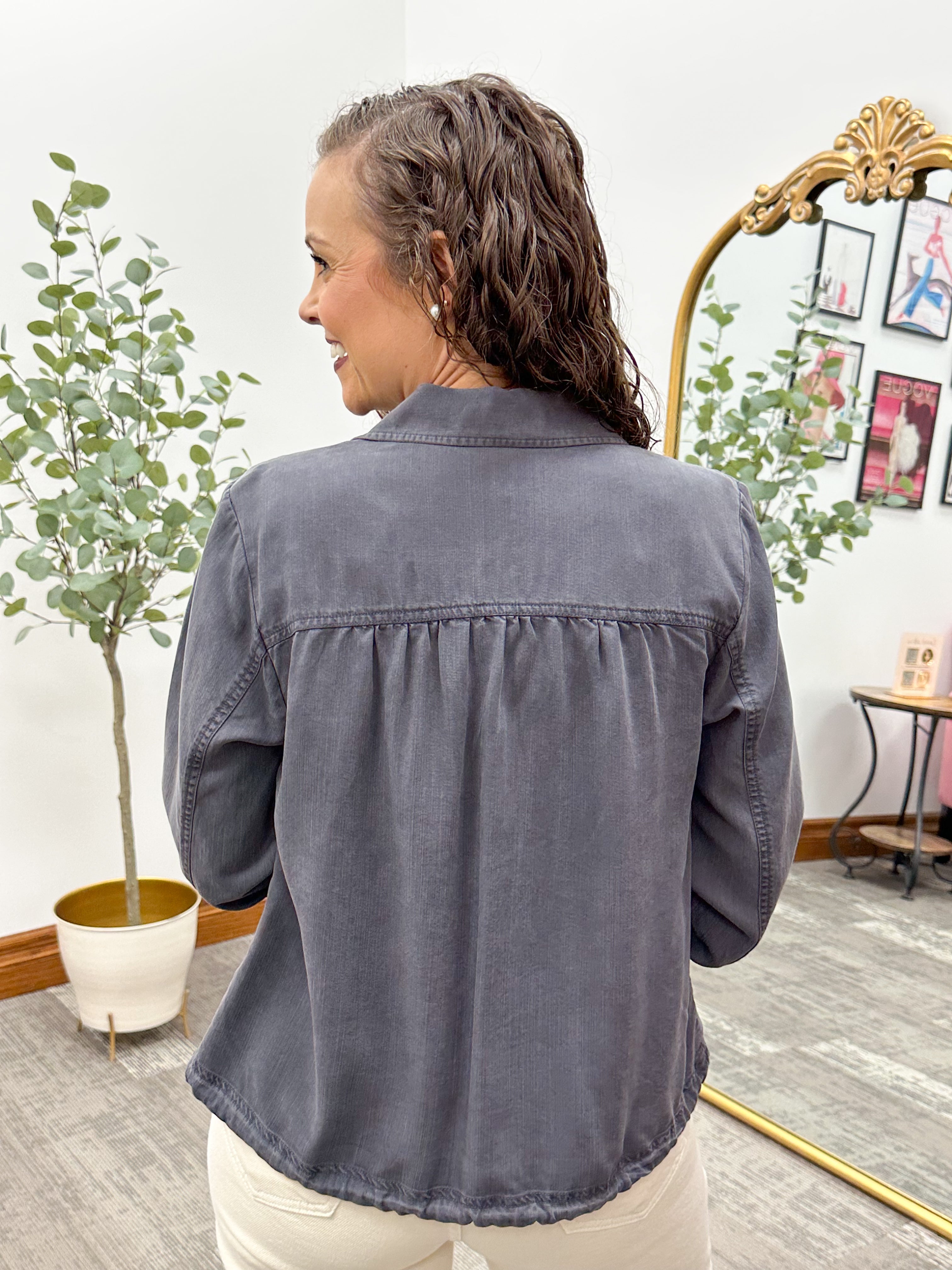 Charcoal Tencel Shirt Jacket
