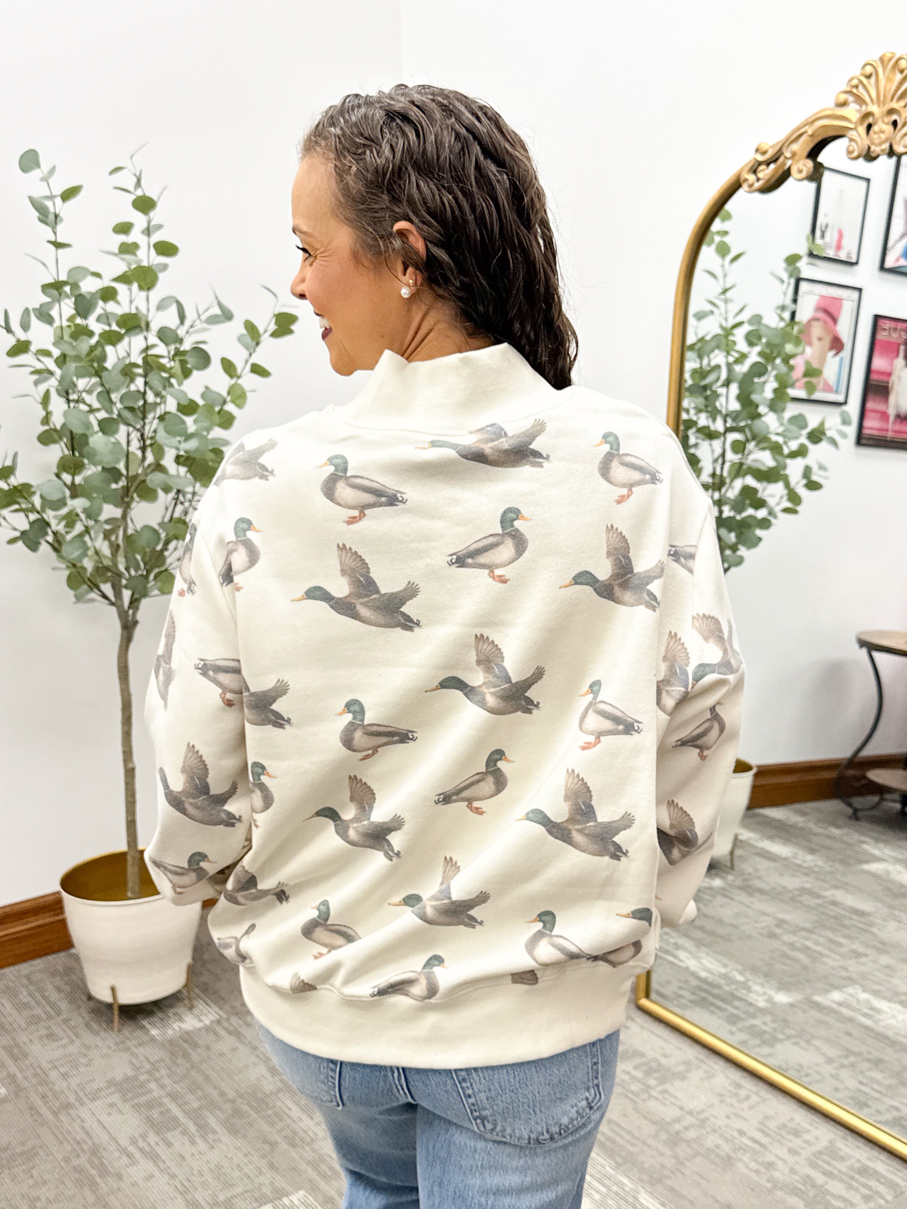 Mallard Duck Mock Neck Oversized Sweatshirt