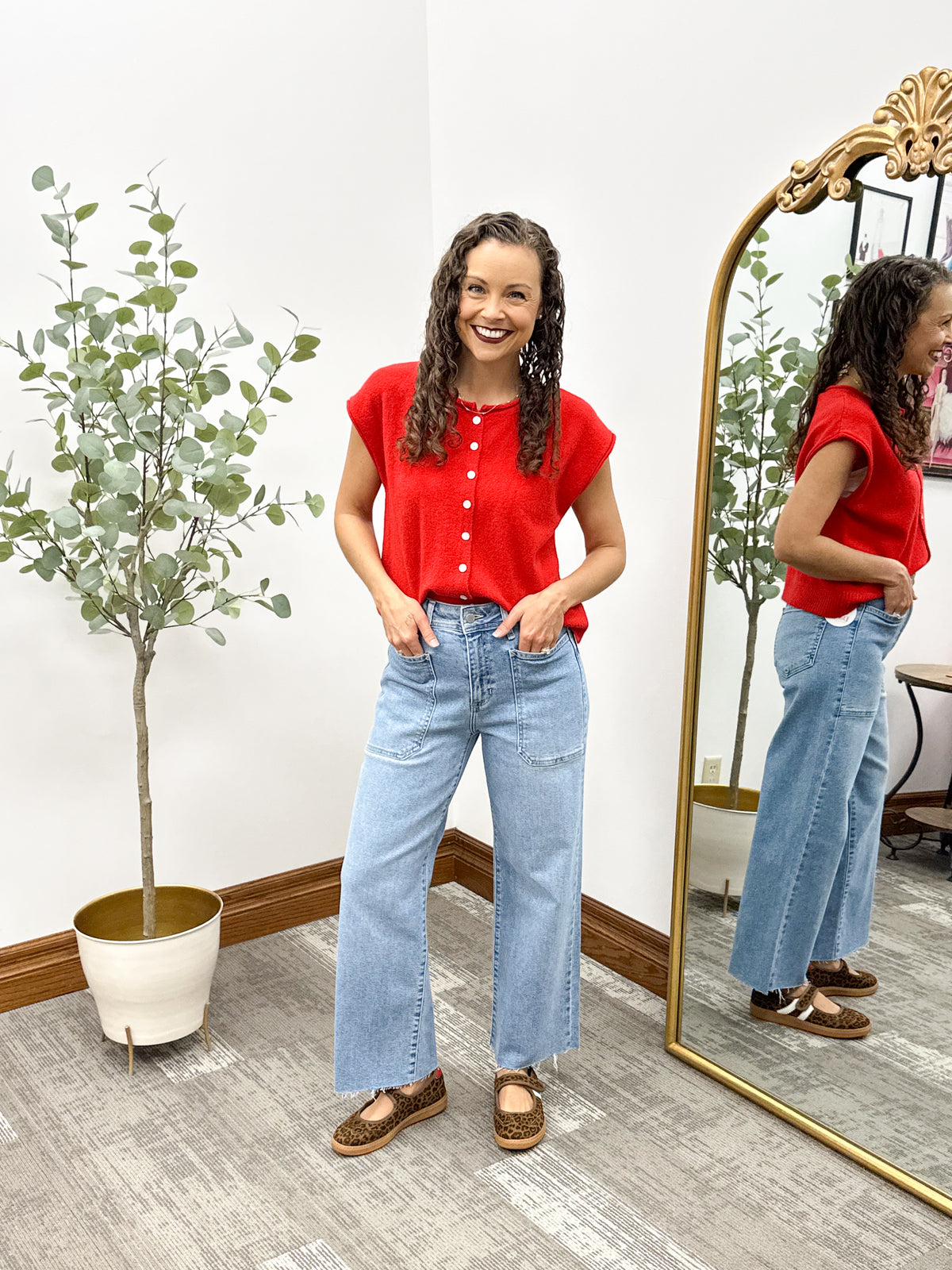 Red Lightweight Sleeveless Button Cardigan
