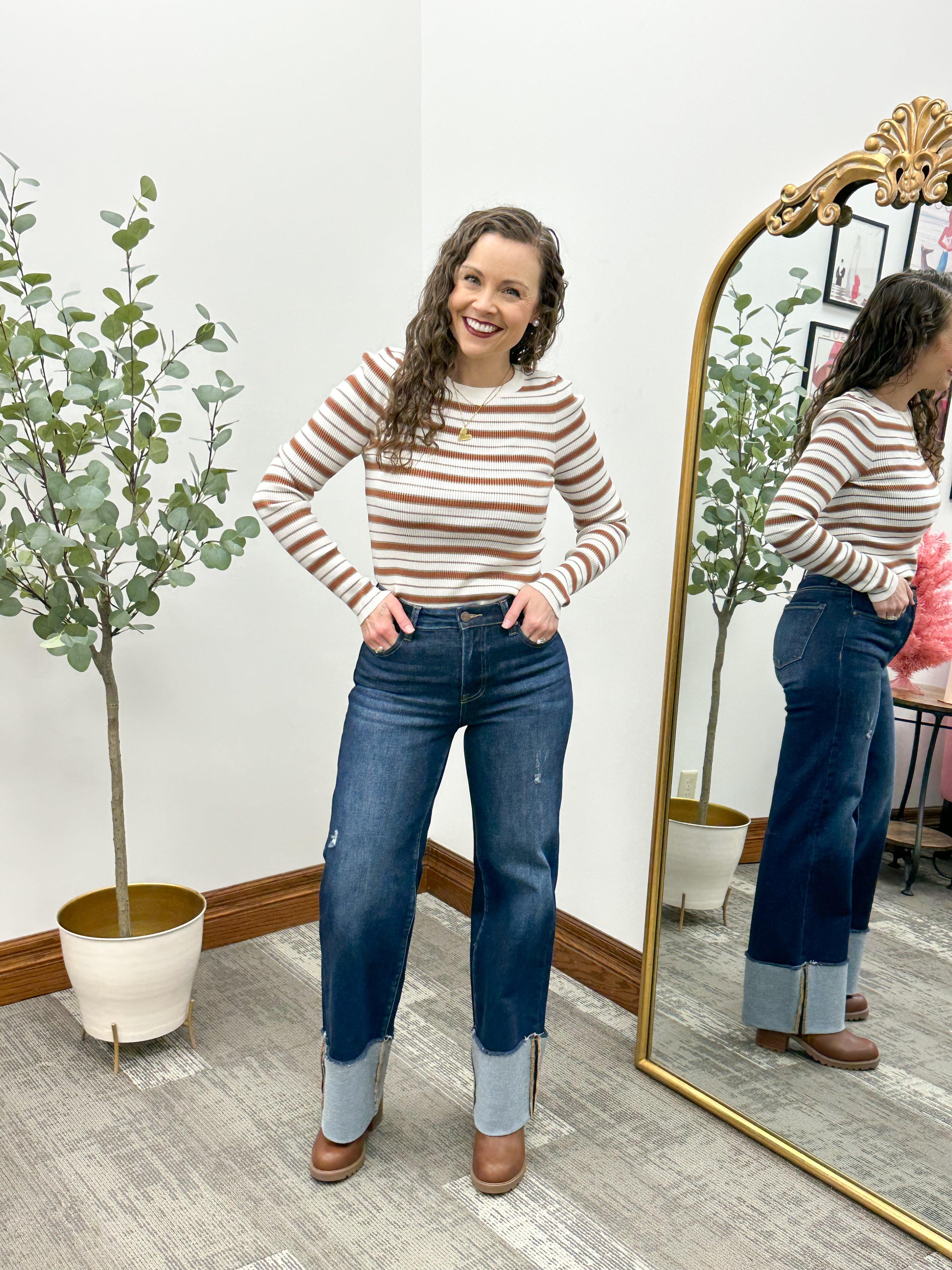 Dark Wash HR Wide Cuff Jeans