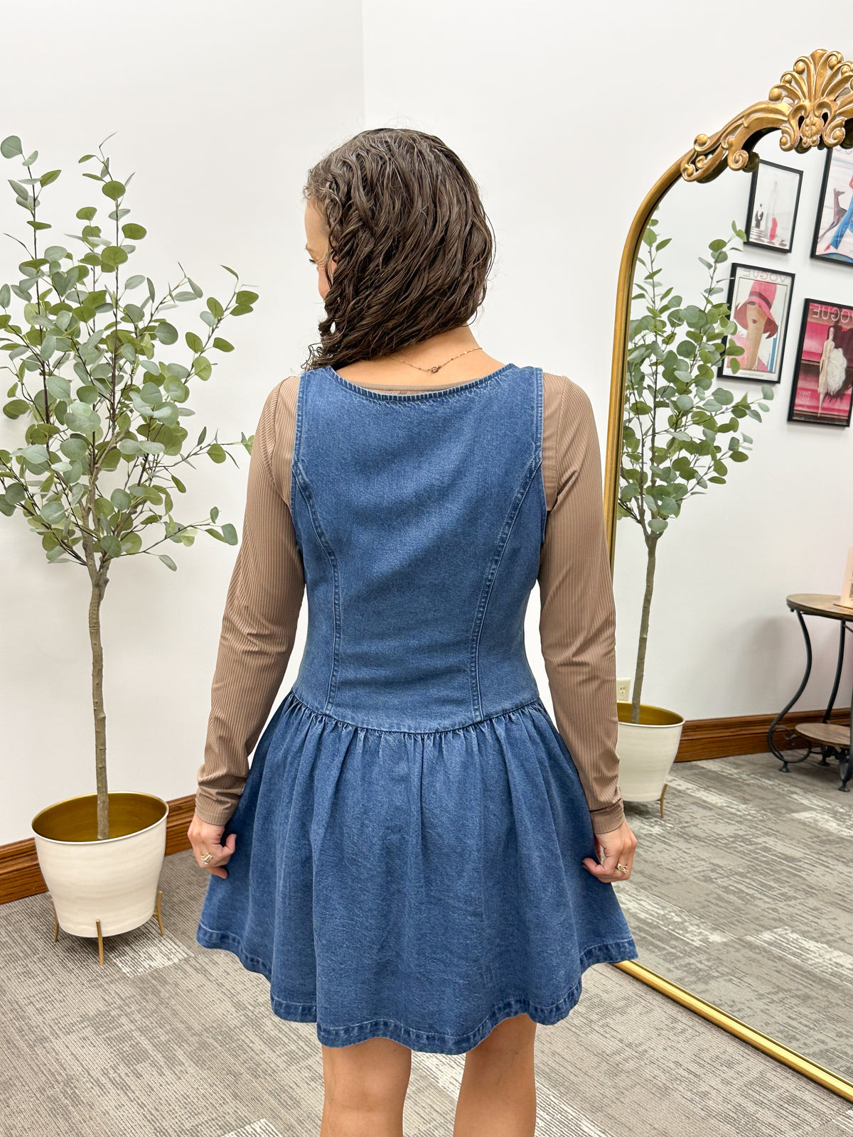 Denim Fit & Flare Mini Dress