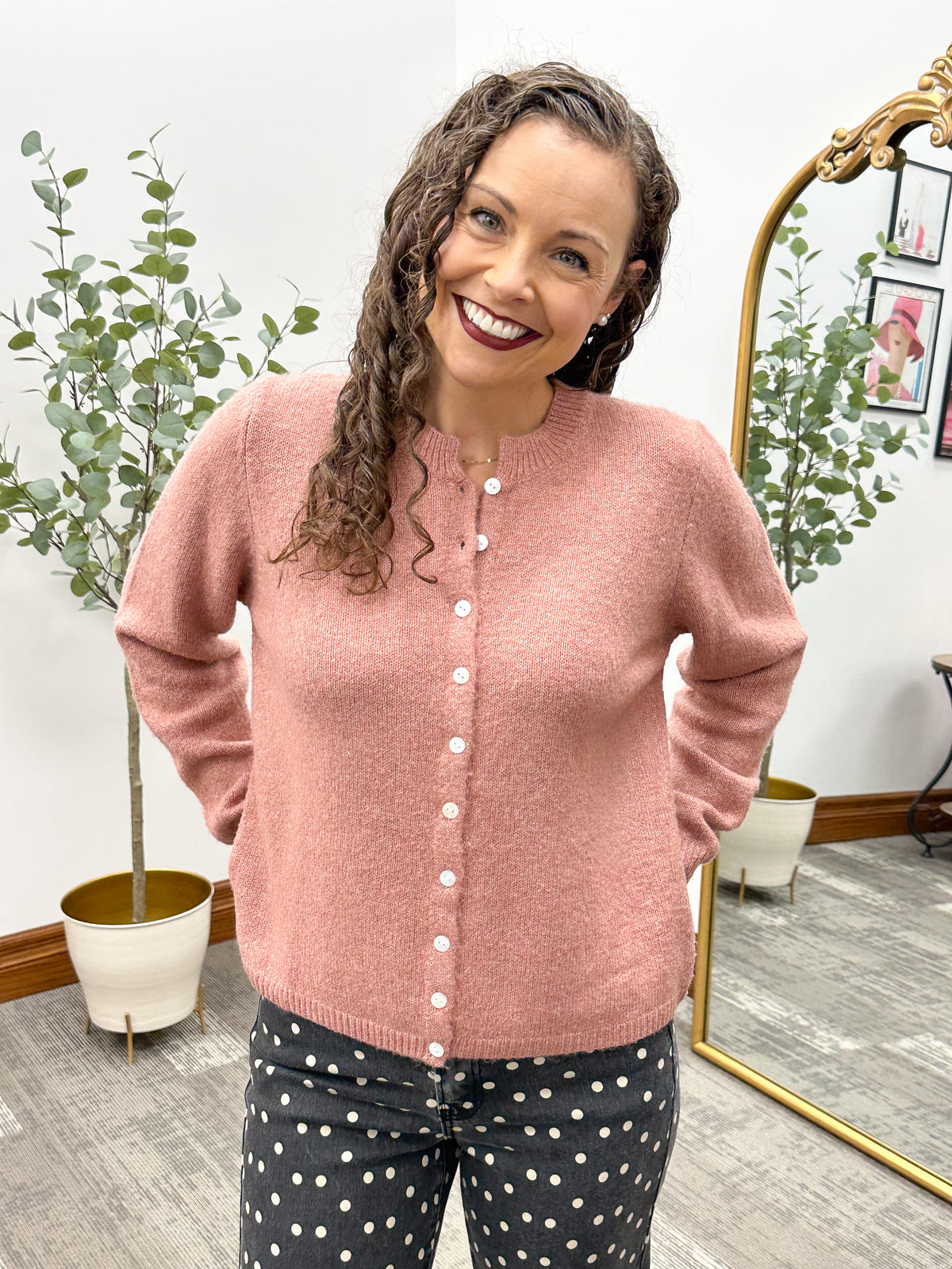 Mauve button front cardigan