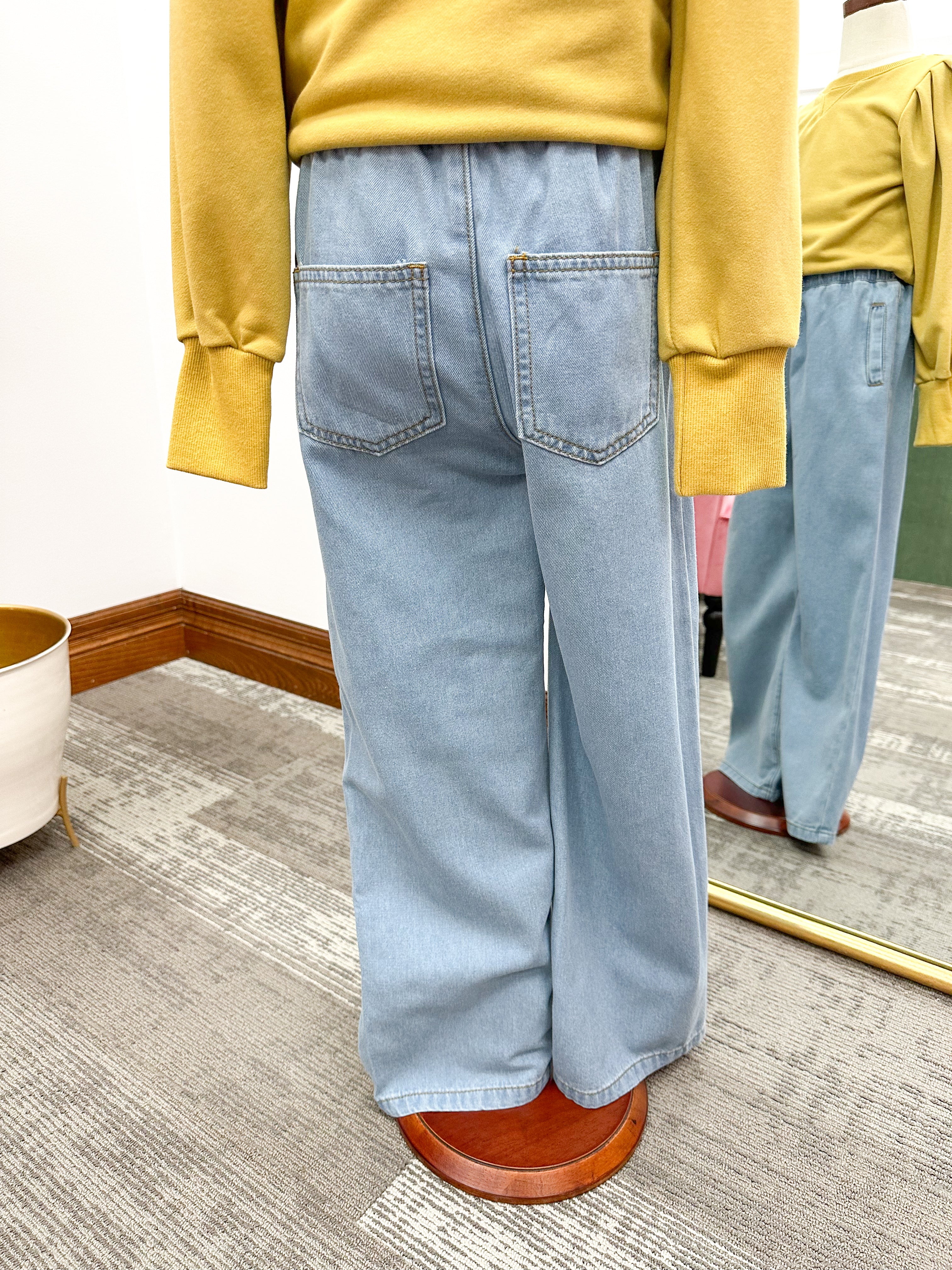 Girls Elastic Waist Wide Leg Jeans