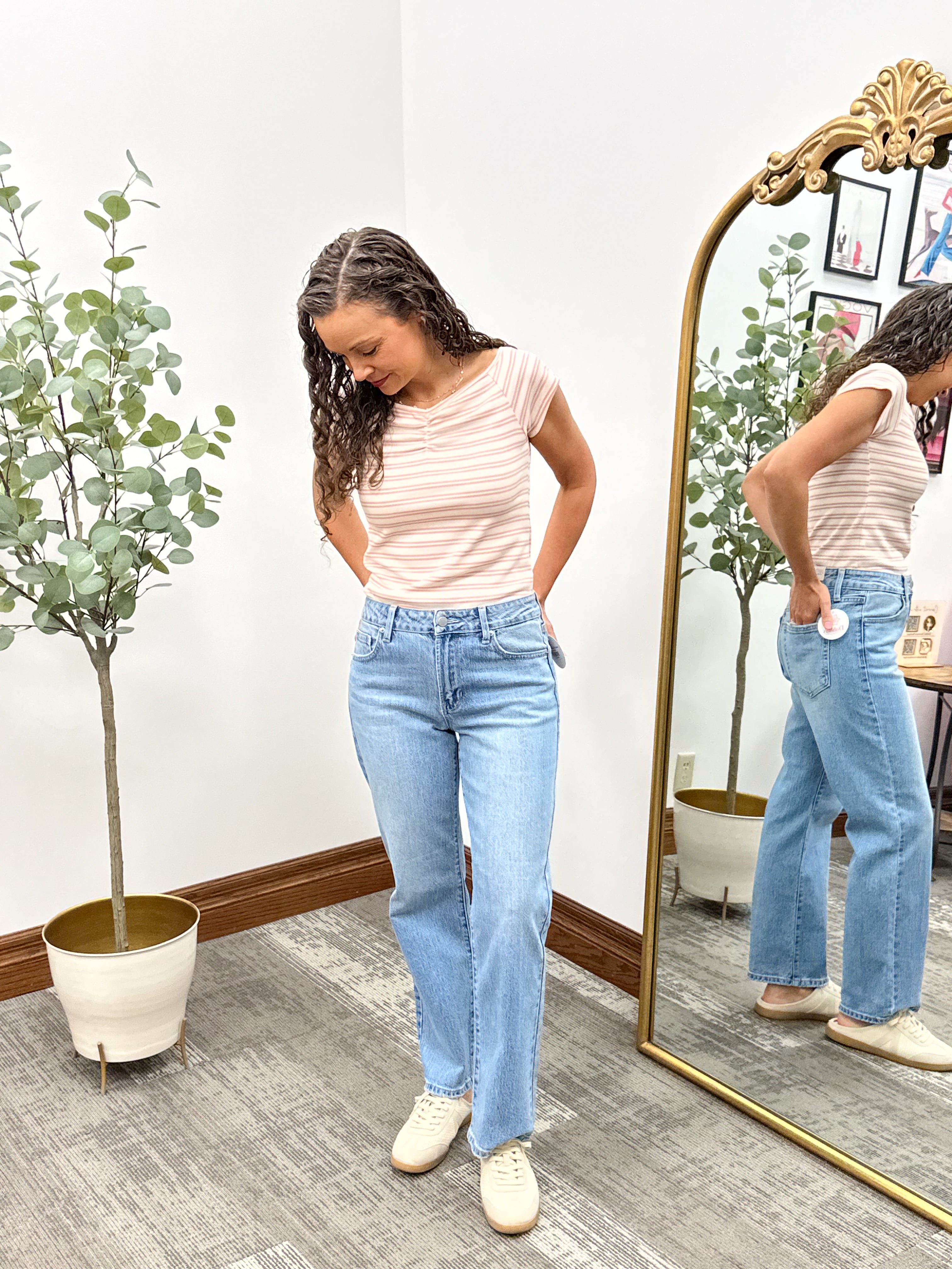 Pink & Cream Striped Ruched Top