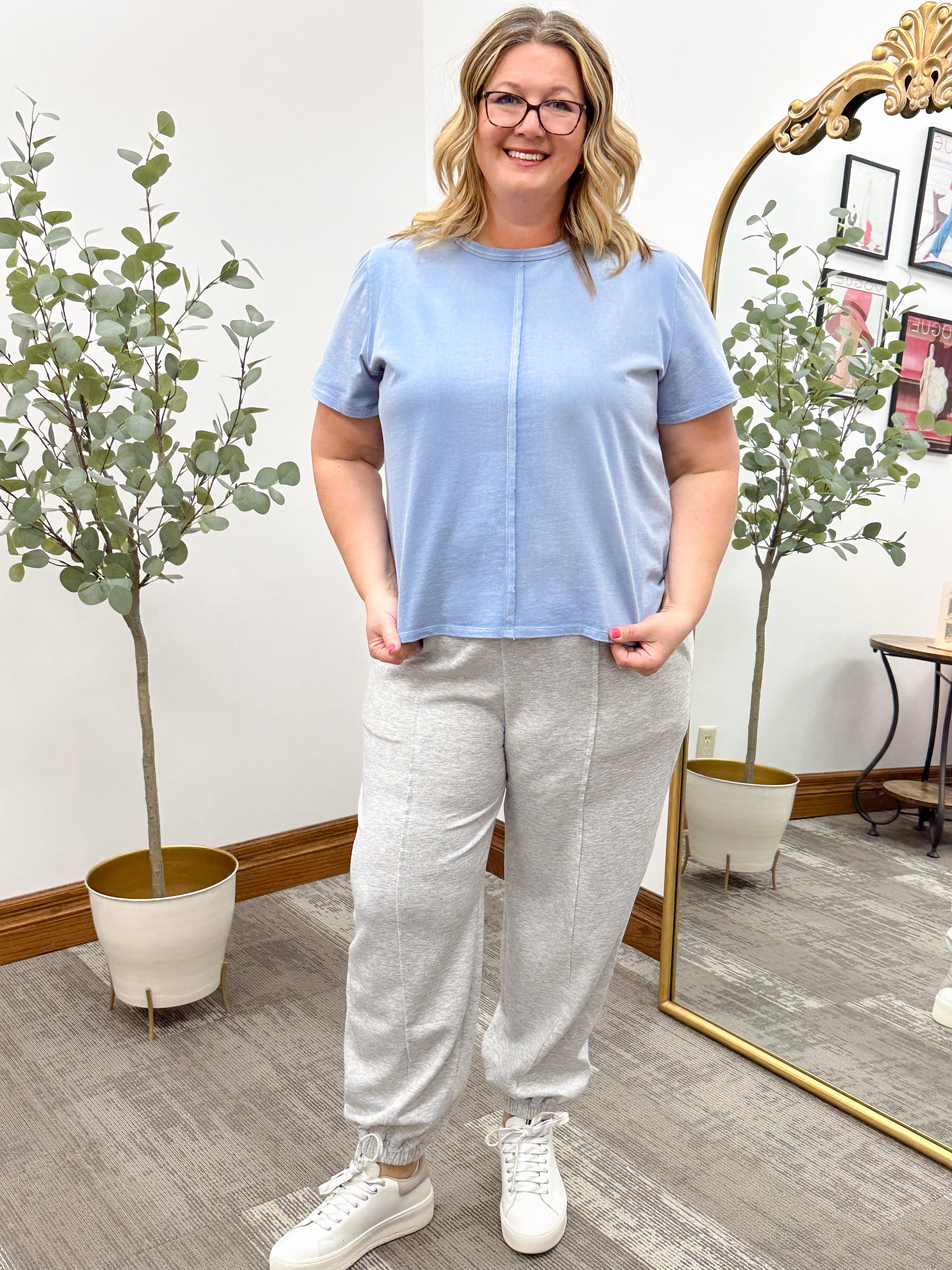 Blue Plus Size T-Shirt, Plus Size Basic Tee