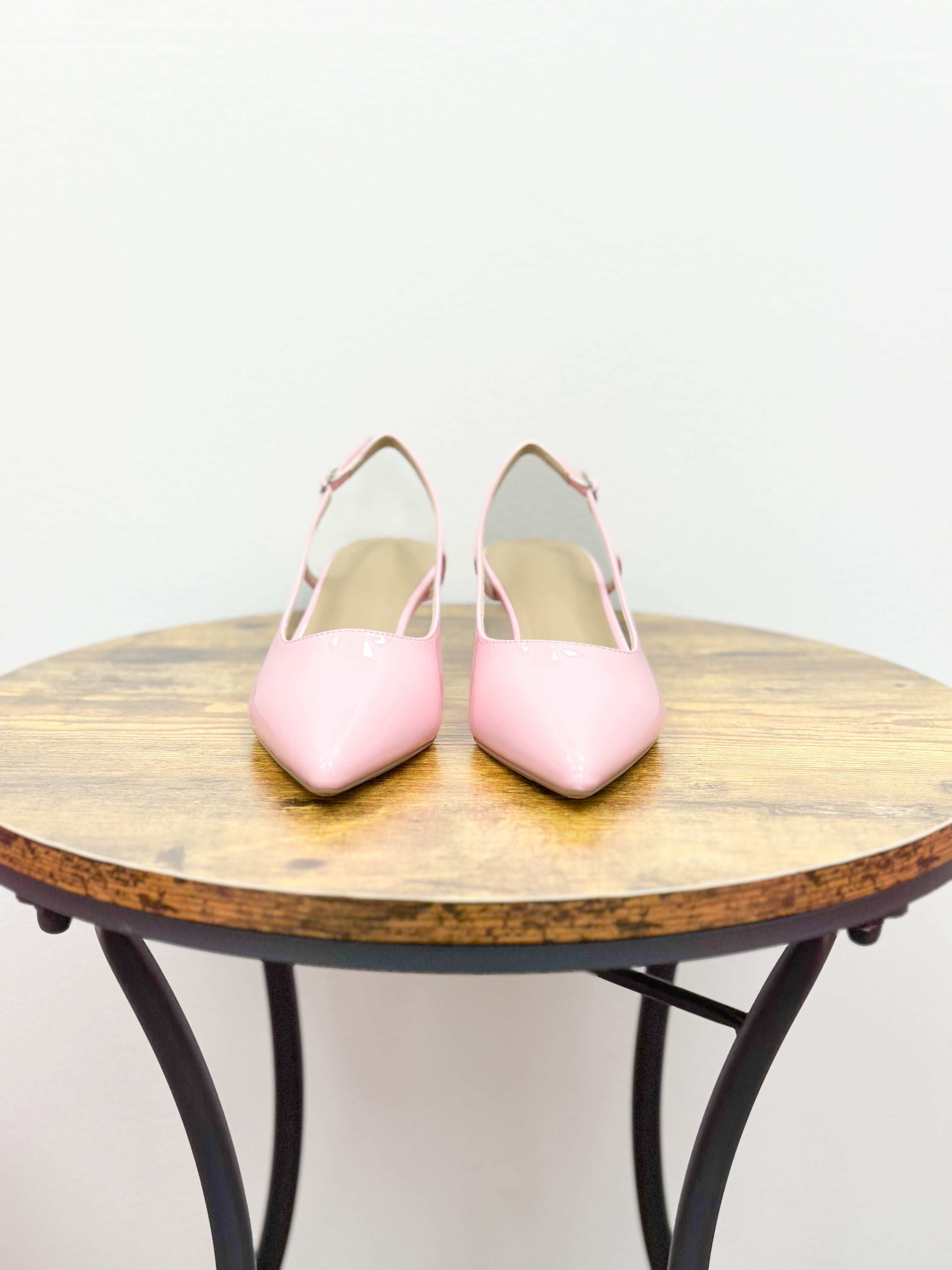 Pink Faux Patent Leather Kitten Heels