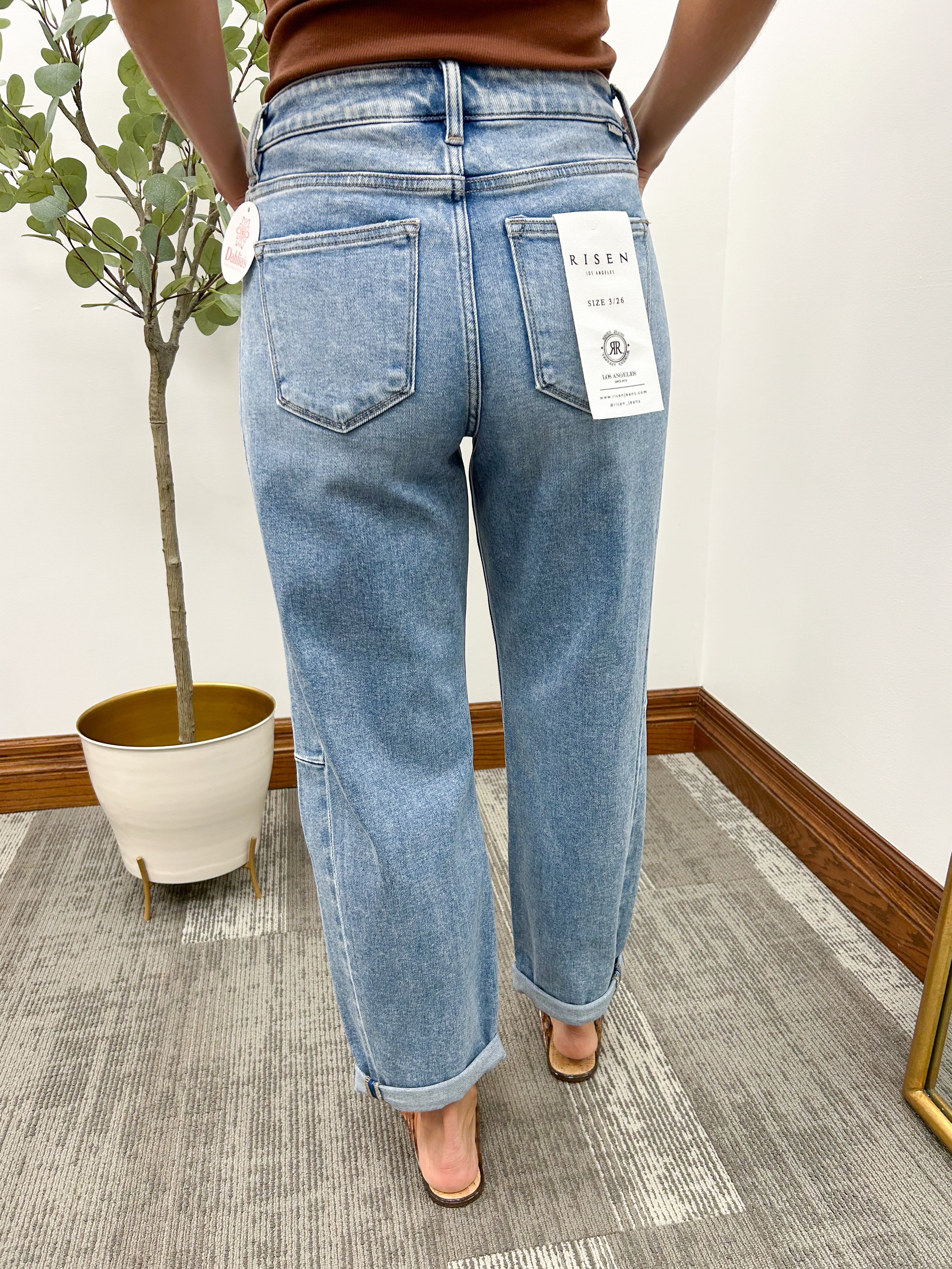 Medium Wash HR Barrel Cuffed Jeans