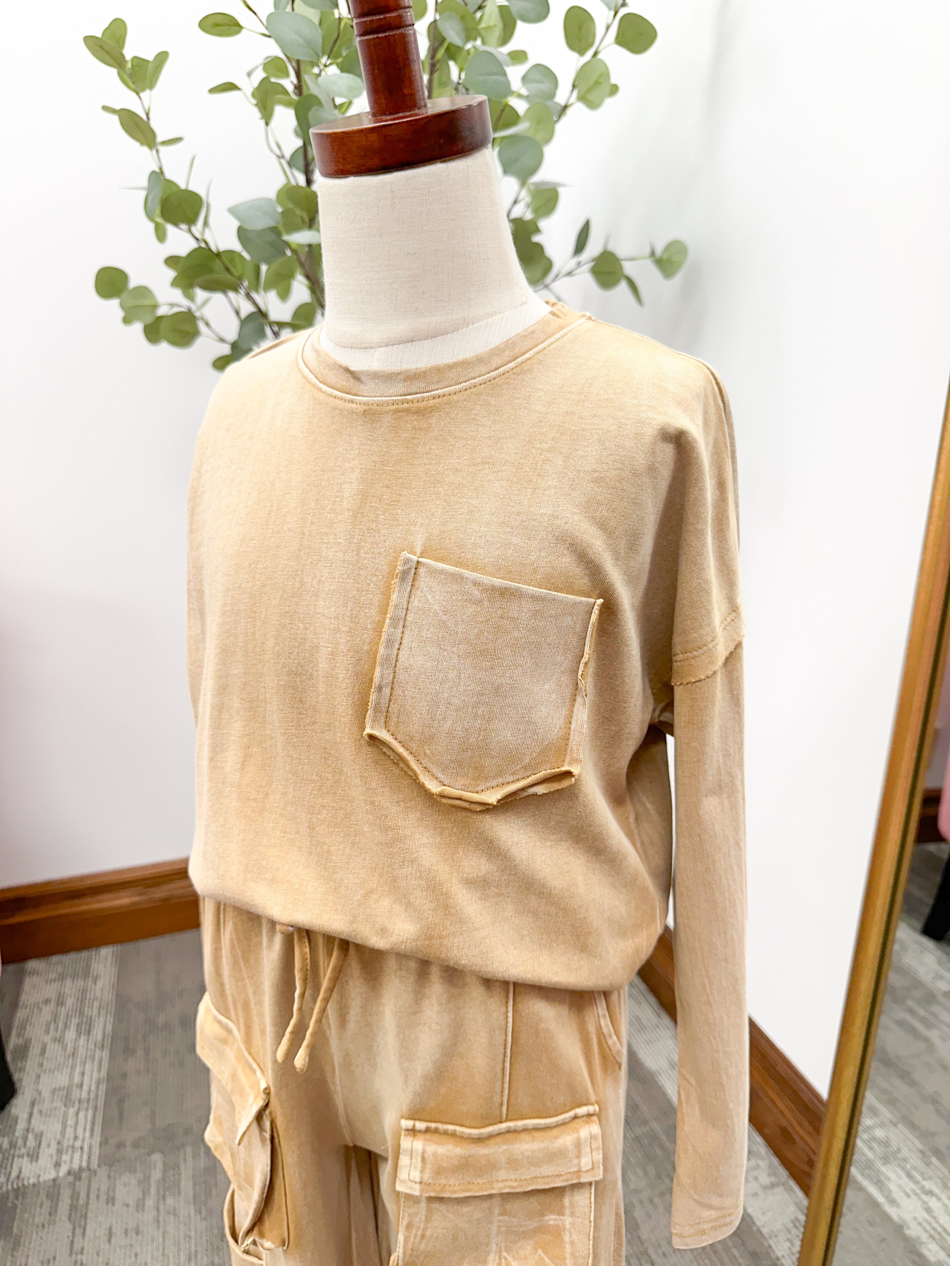Girls Vintage Wash Long Sleeve Top