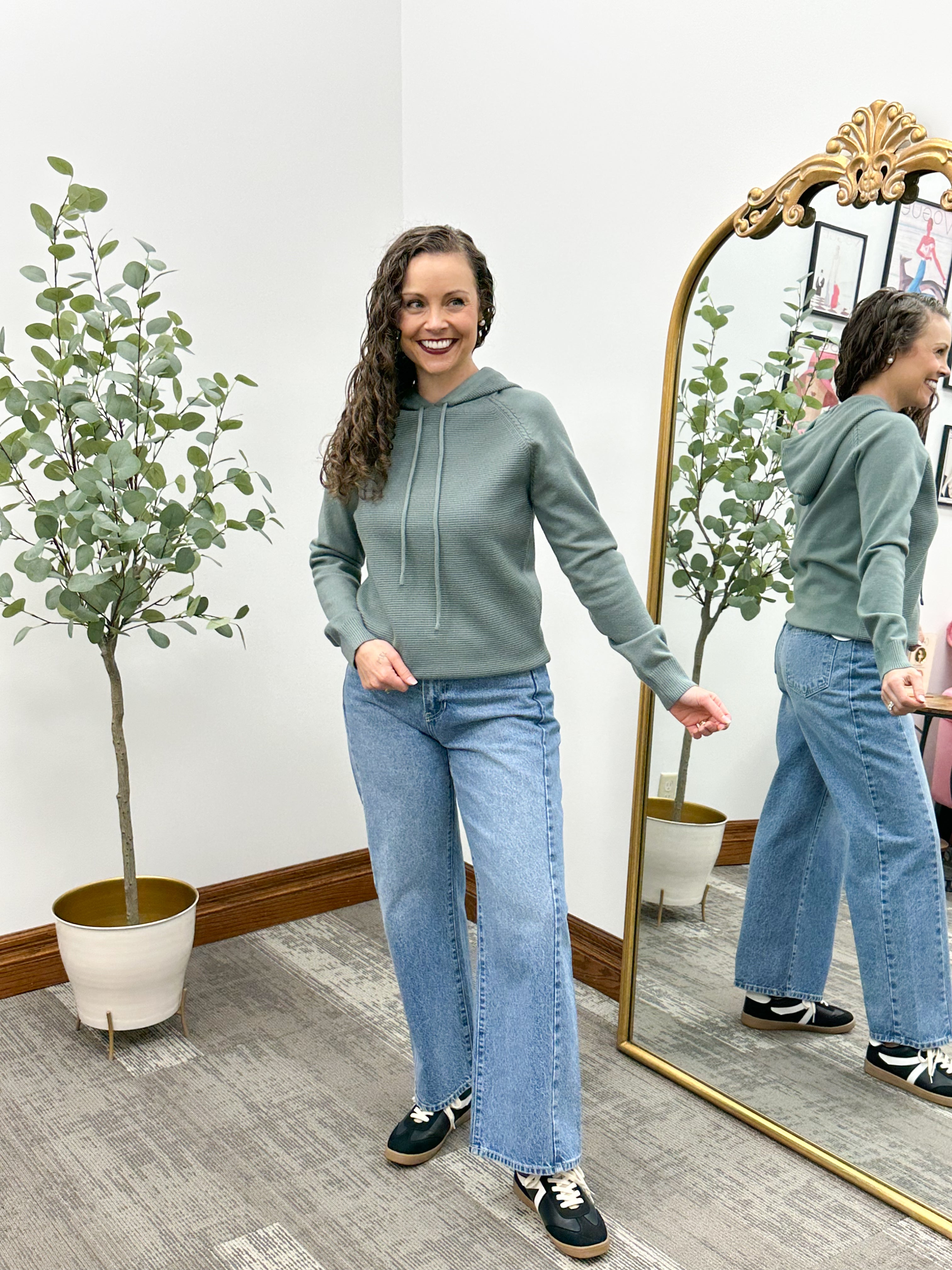Sage Waffle Textured Hooded Pullover