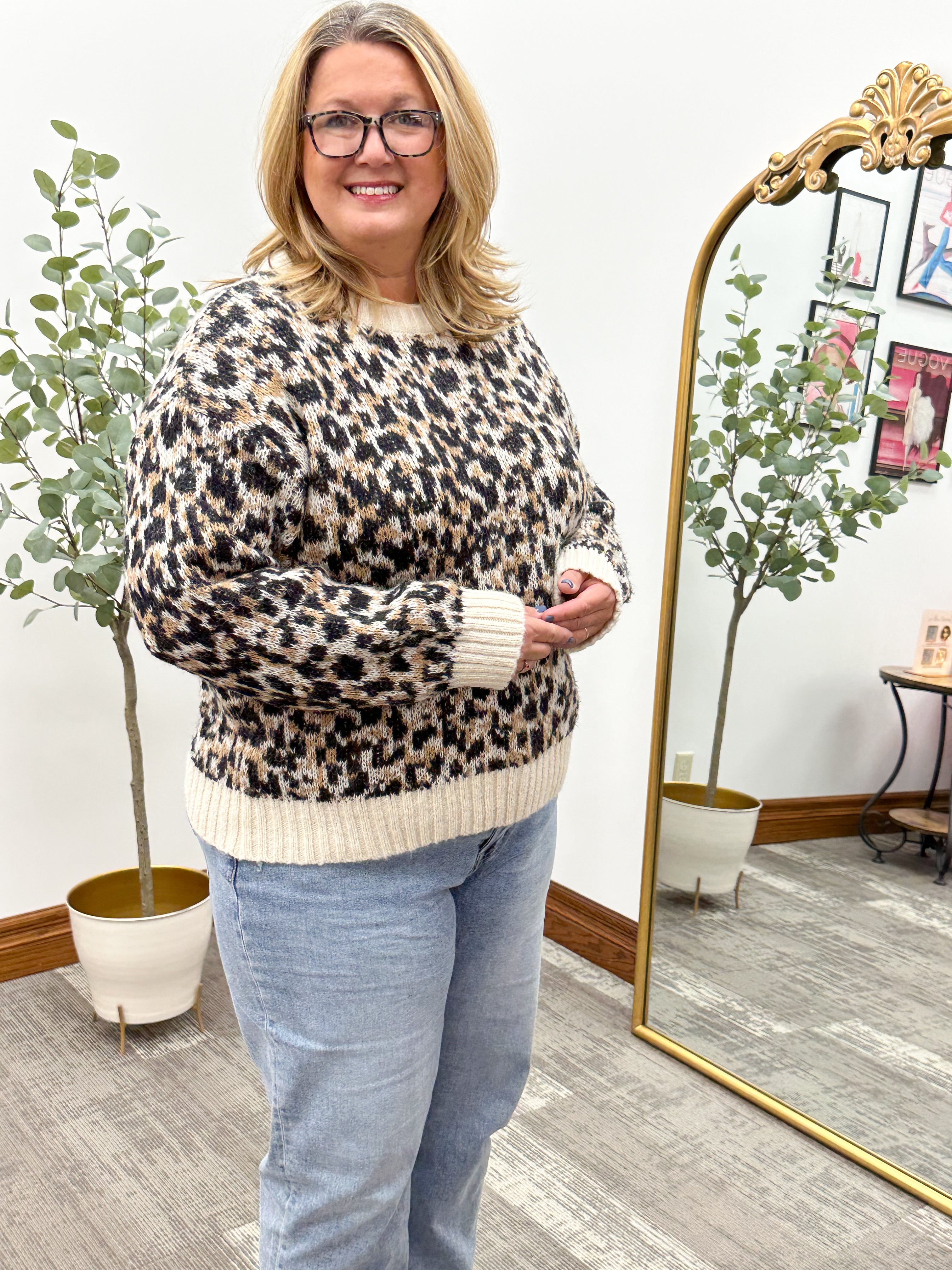 Leopard Print Long Sleeve Sweater