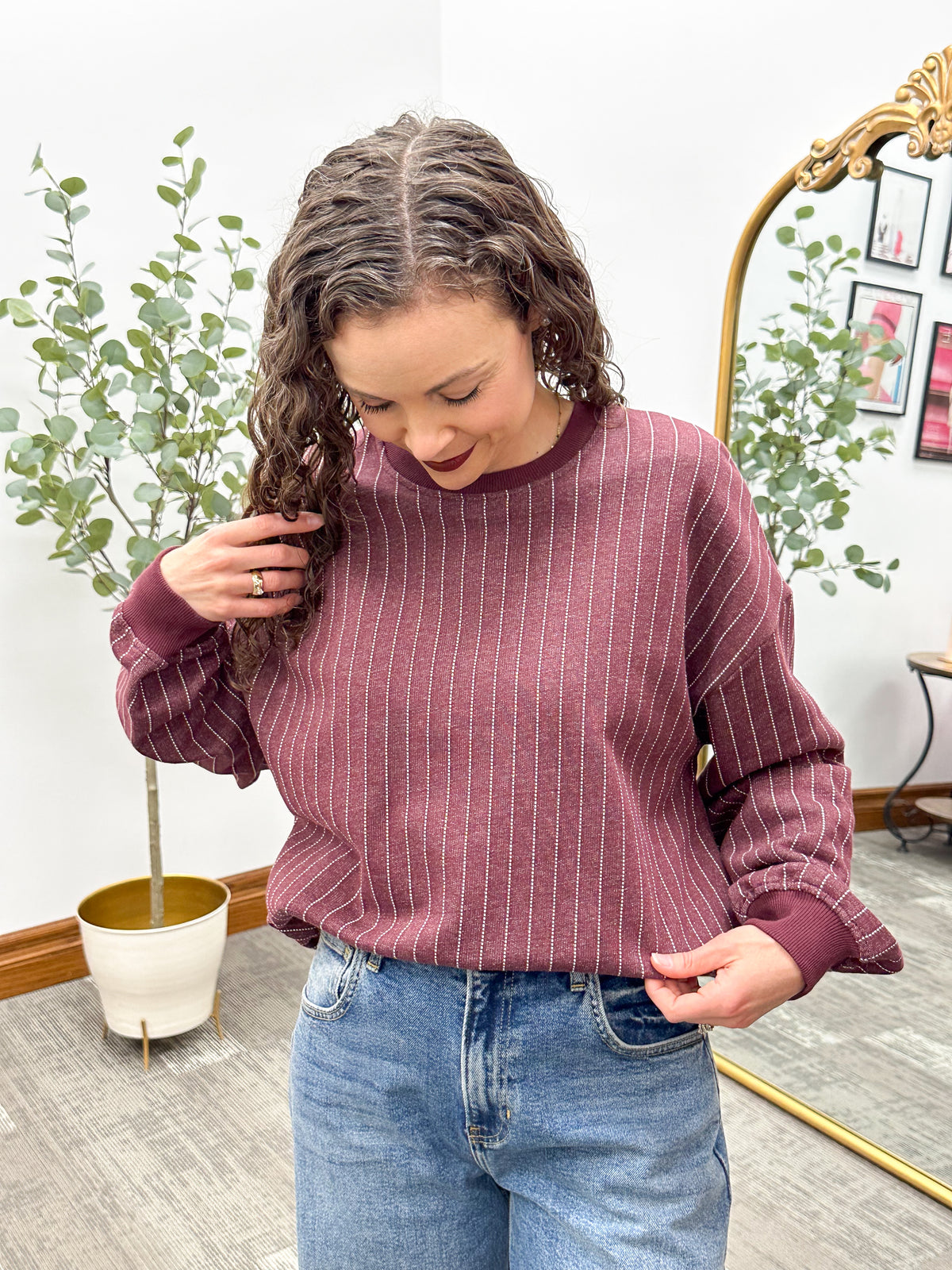 Striped fleece crewneck sweatshirt, unique sweatshirts 