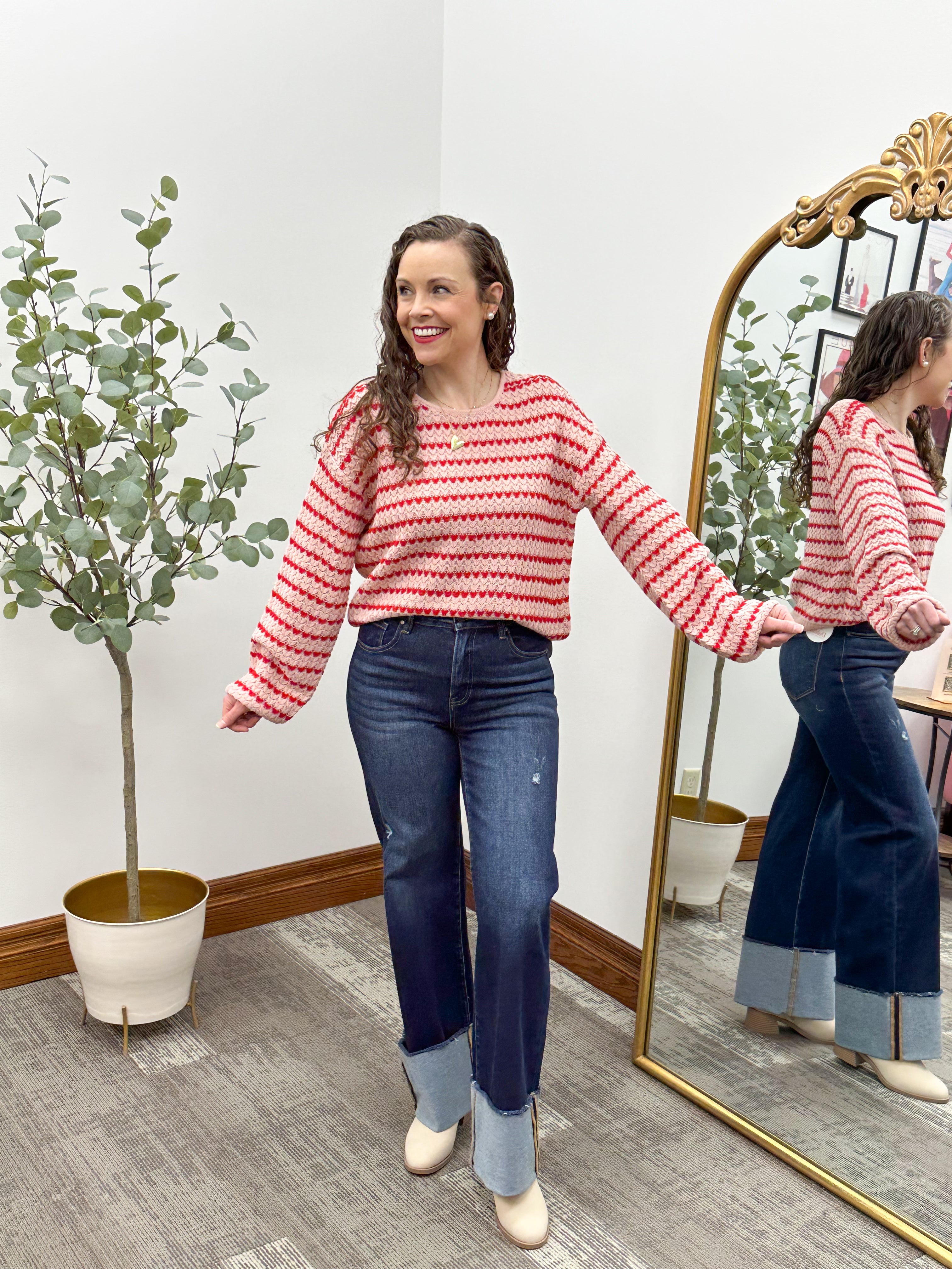 Pink & Red Heart Knit Sweater