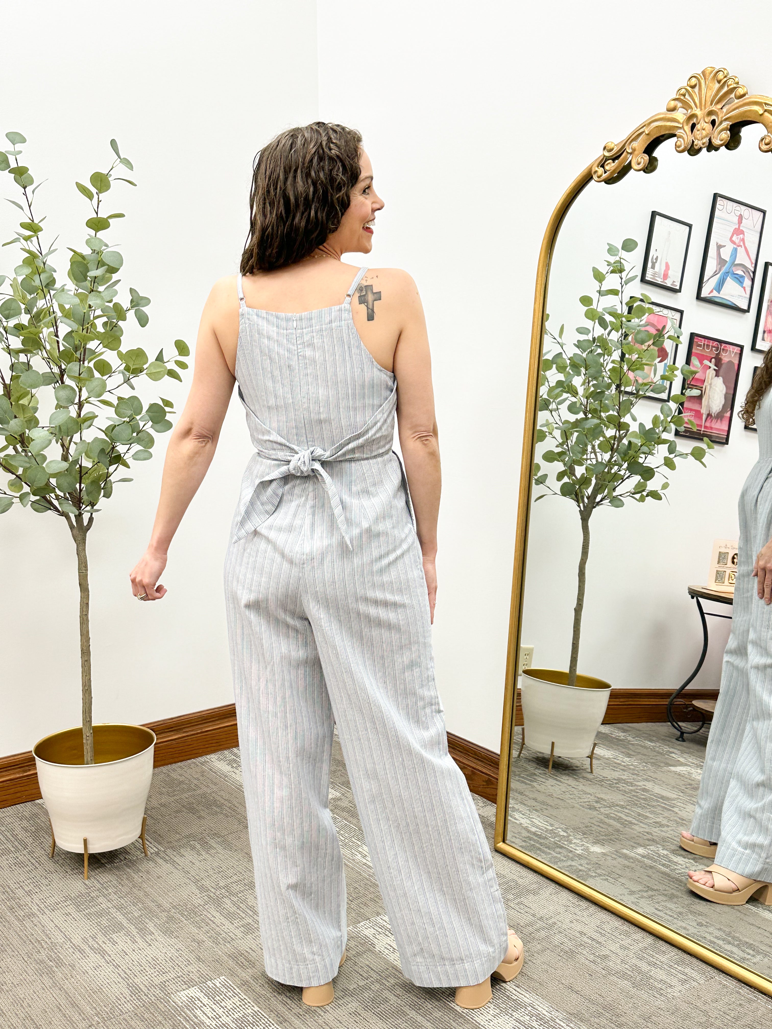 Ariel Striped Linen Jumpsuit