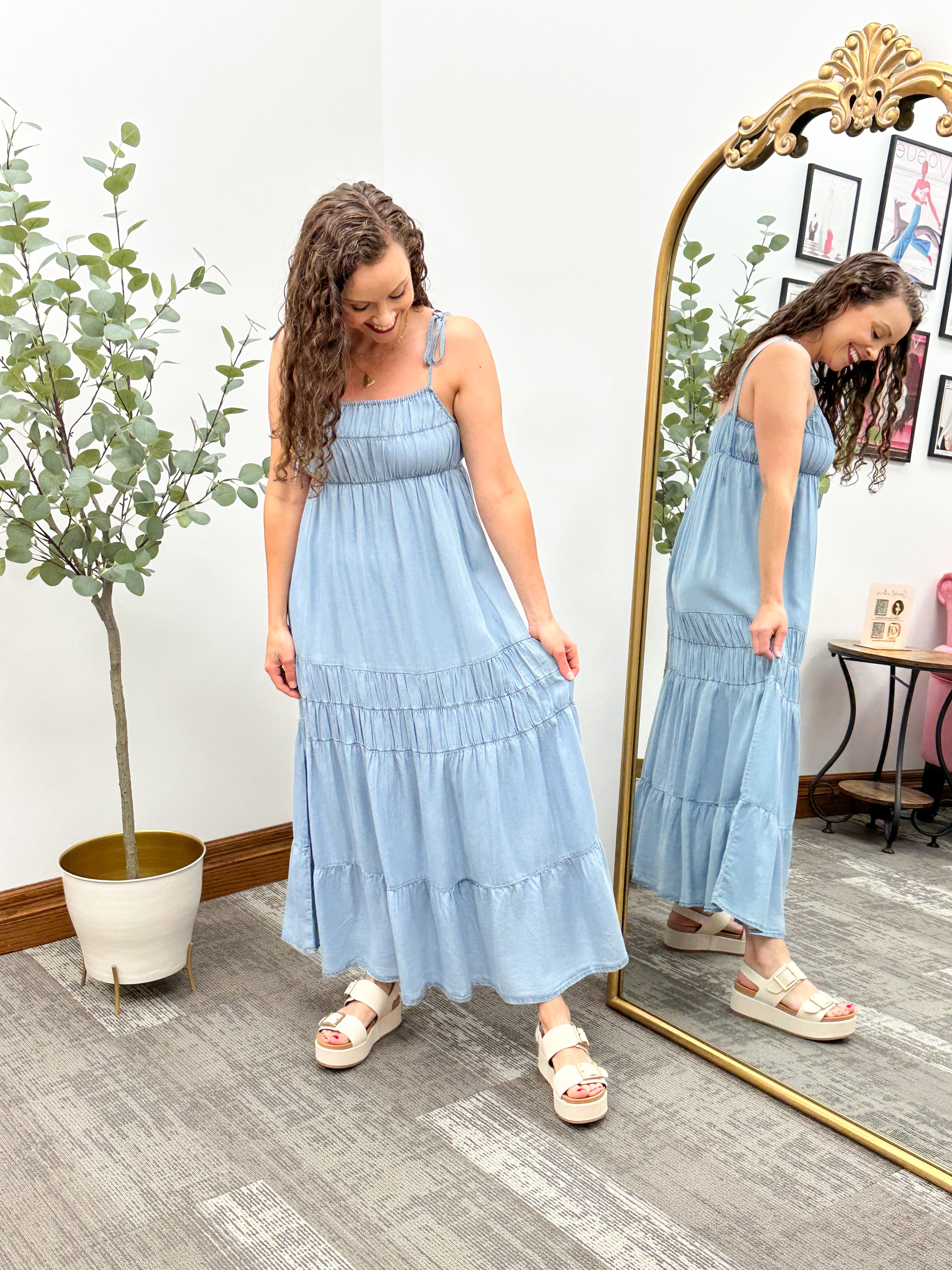 Light Denim Chambray Maxi Dress