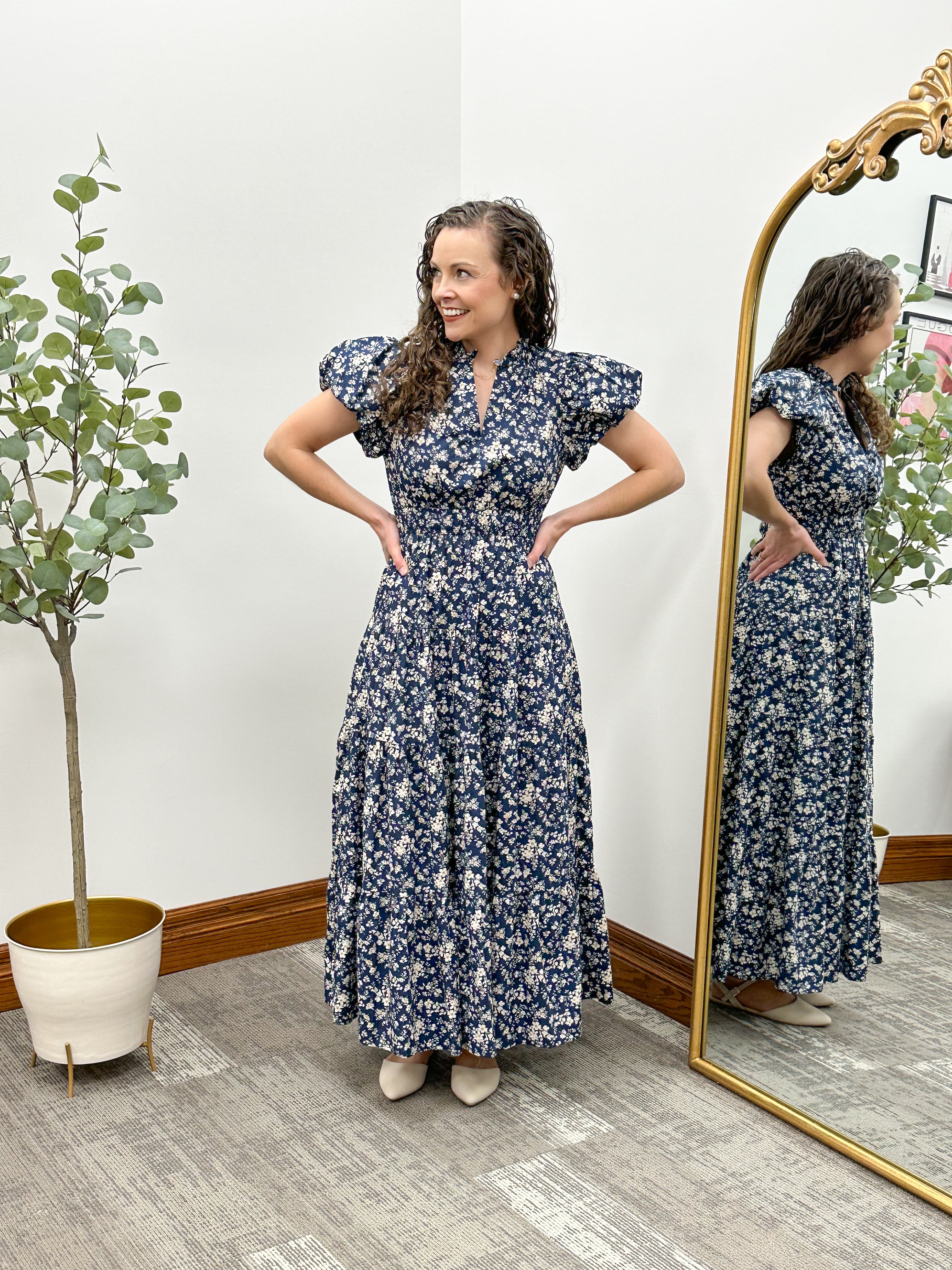 Navy Floral Print Maxi Dress