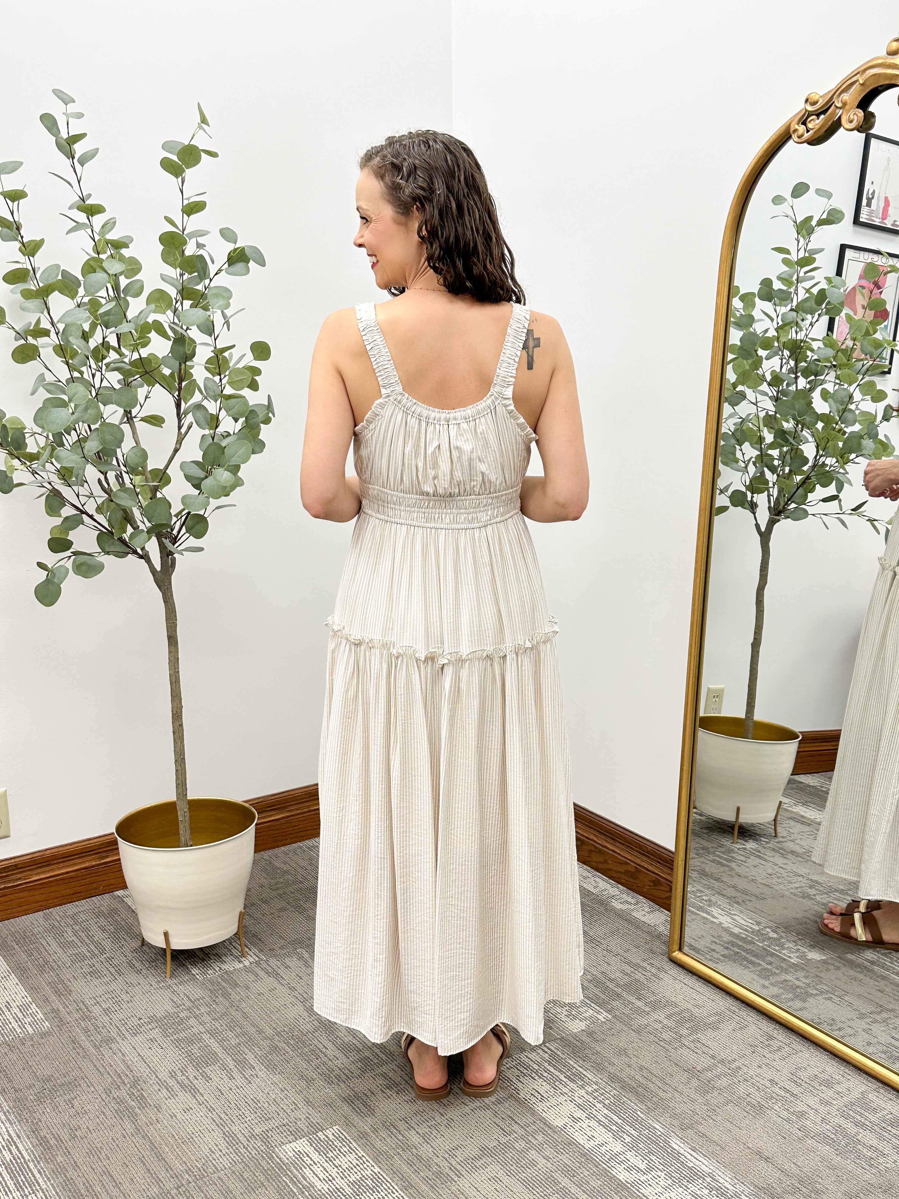 Neutral Striped Midi Sun Dress