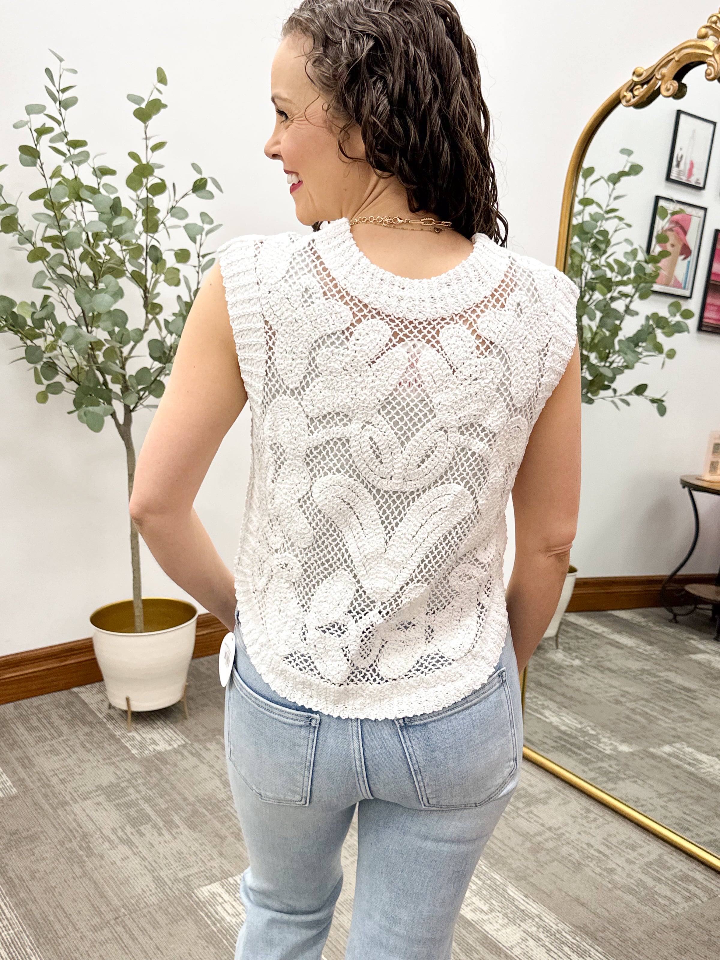 Off White Sleeveless Sweater