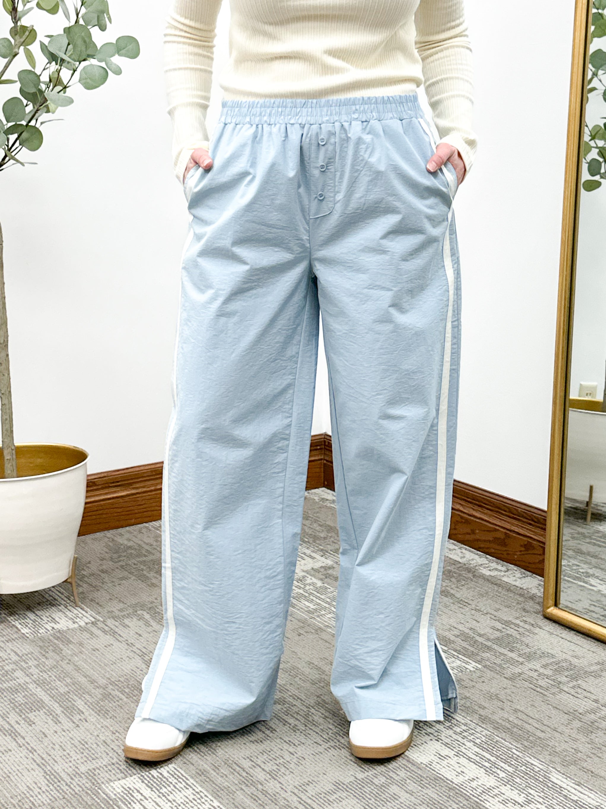 Light Blue Side Stripe Boxer Pants