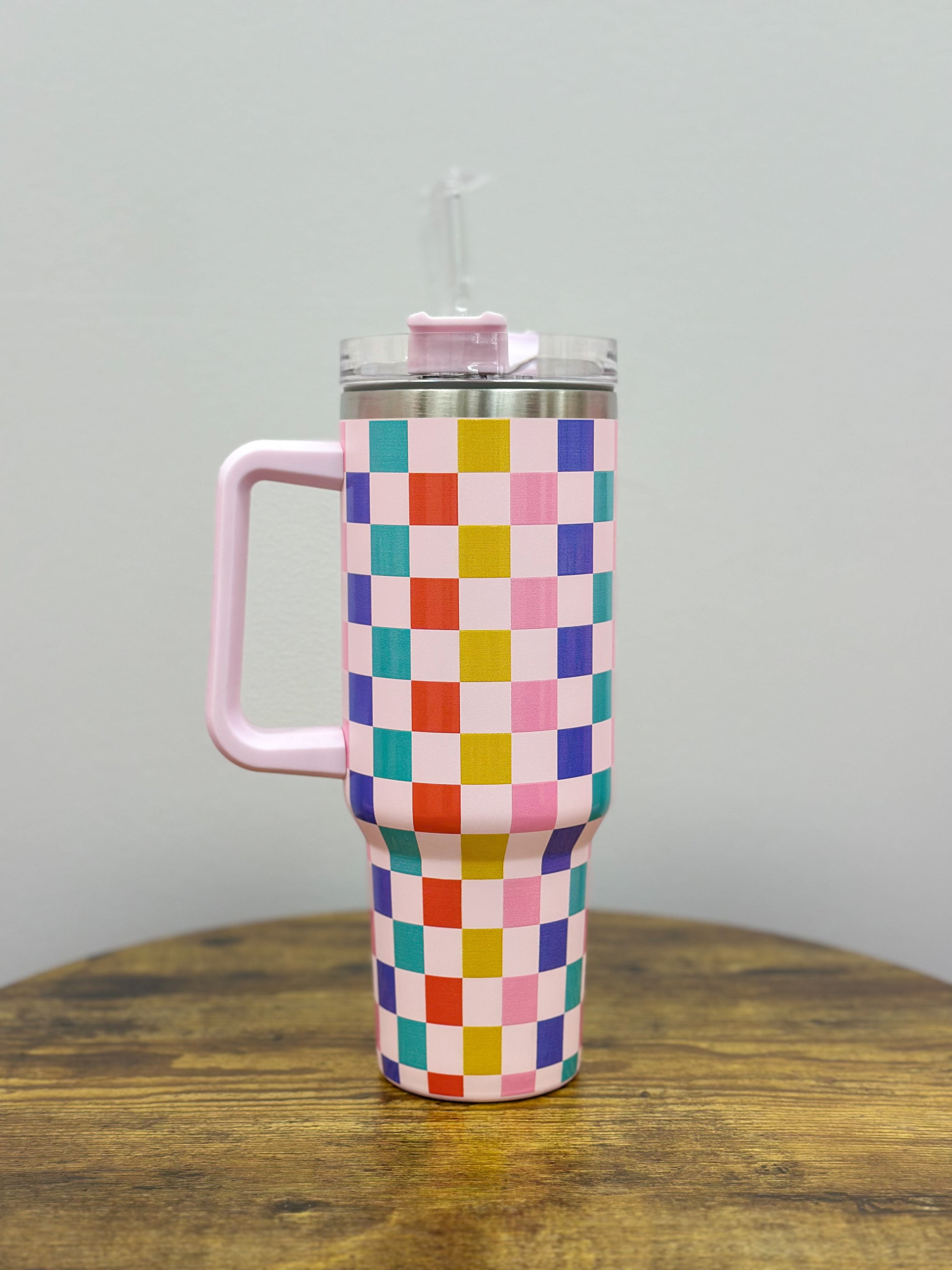 Large Printed Tumbler W/ Lid & Straw