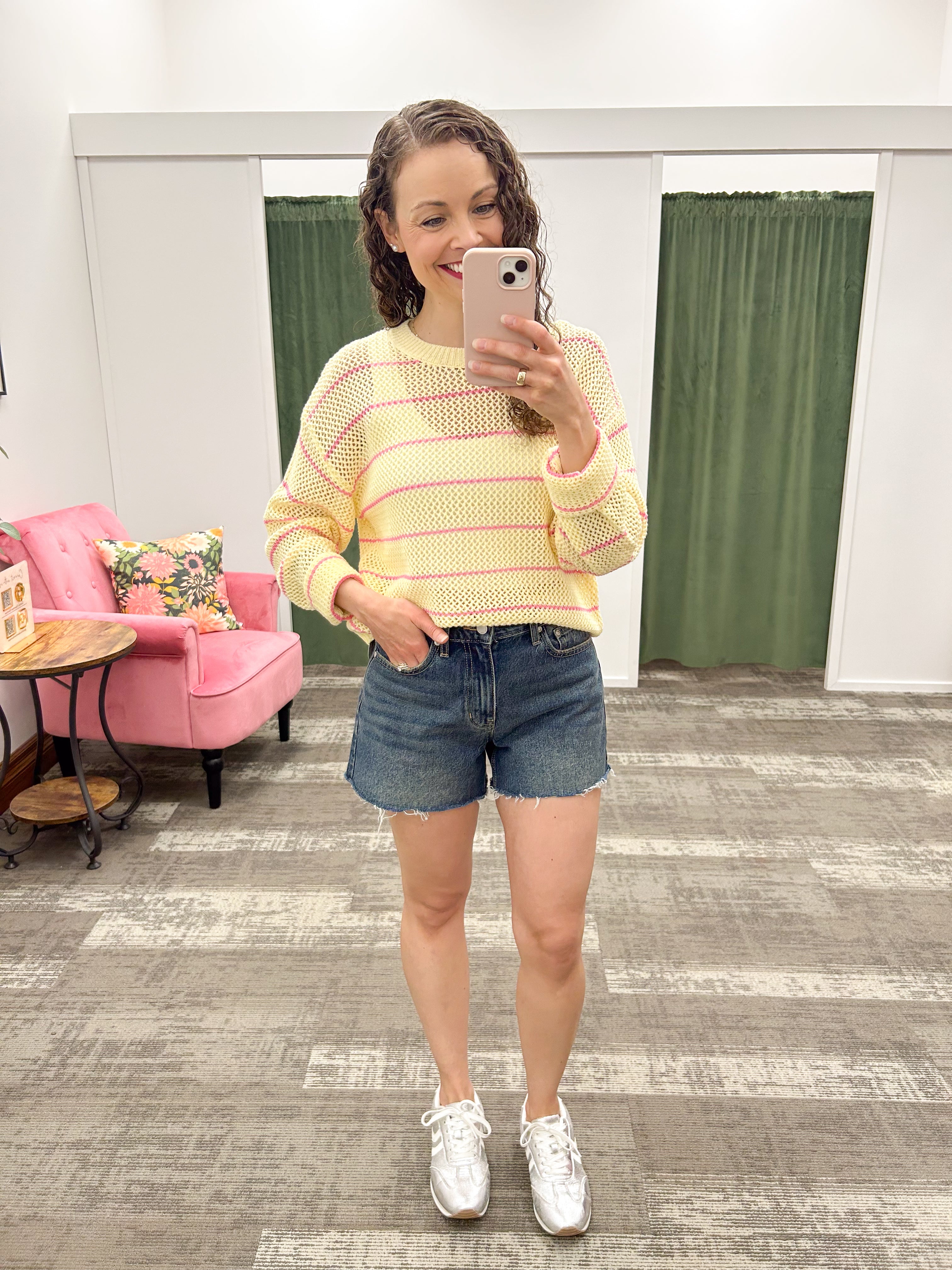 Yellow & Pink Striped Open Knit Sweater