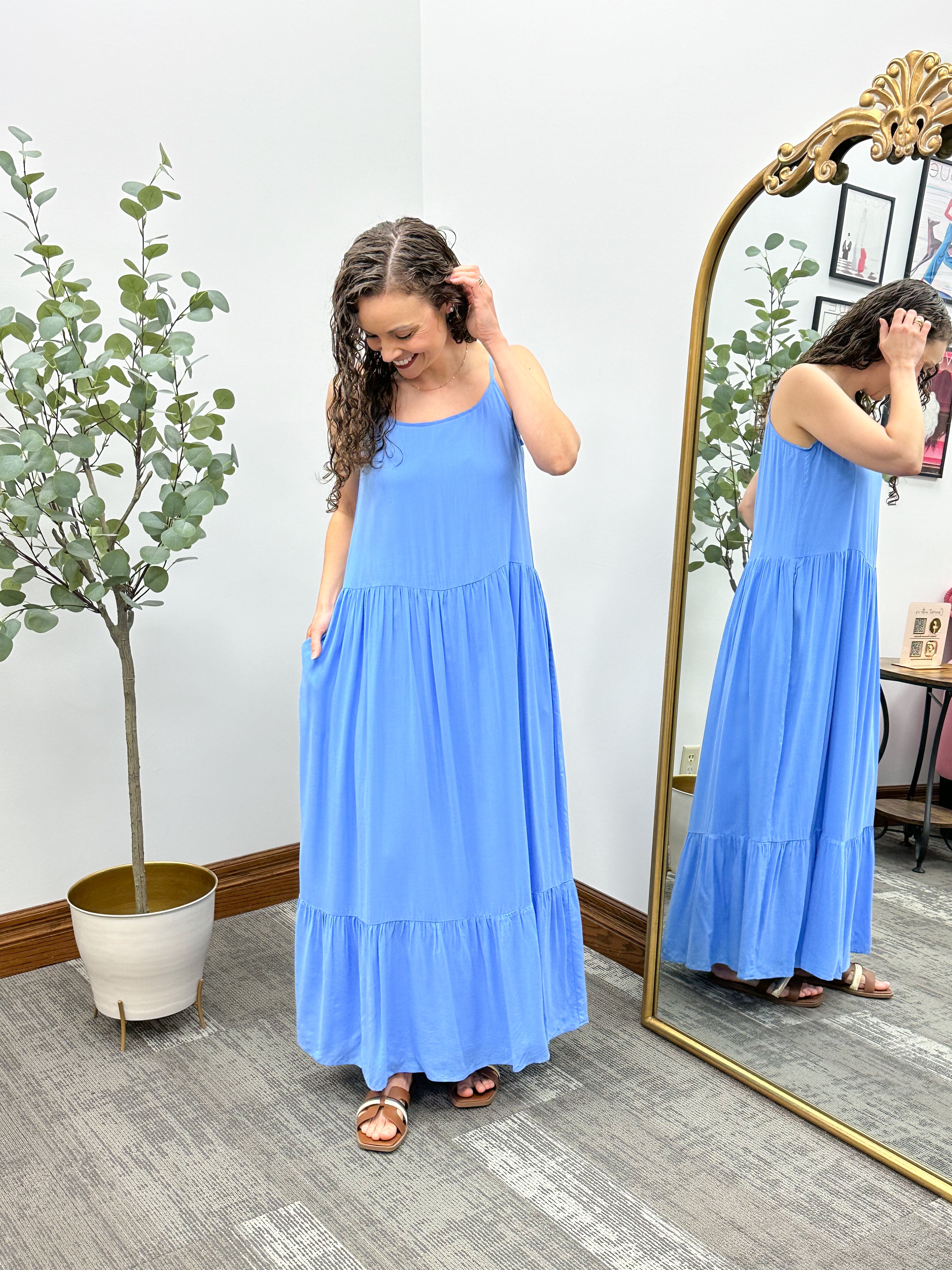 Blue flowy maxi dress, 4th of July dress, maxi dress, maternity dress