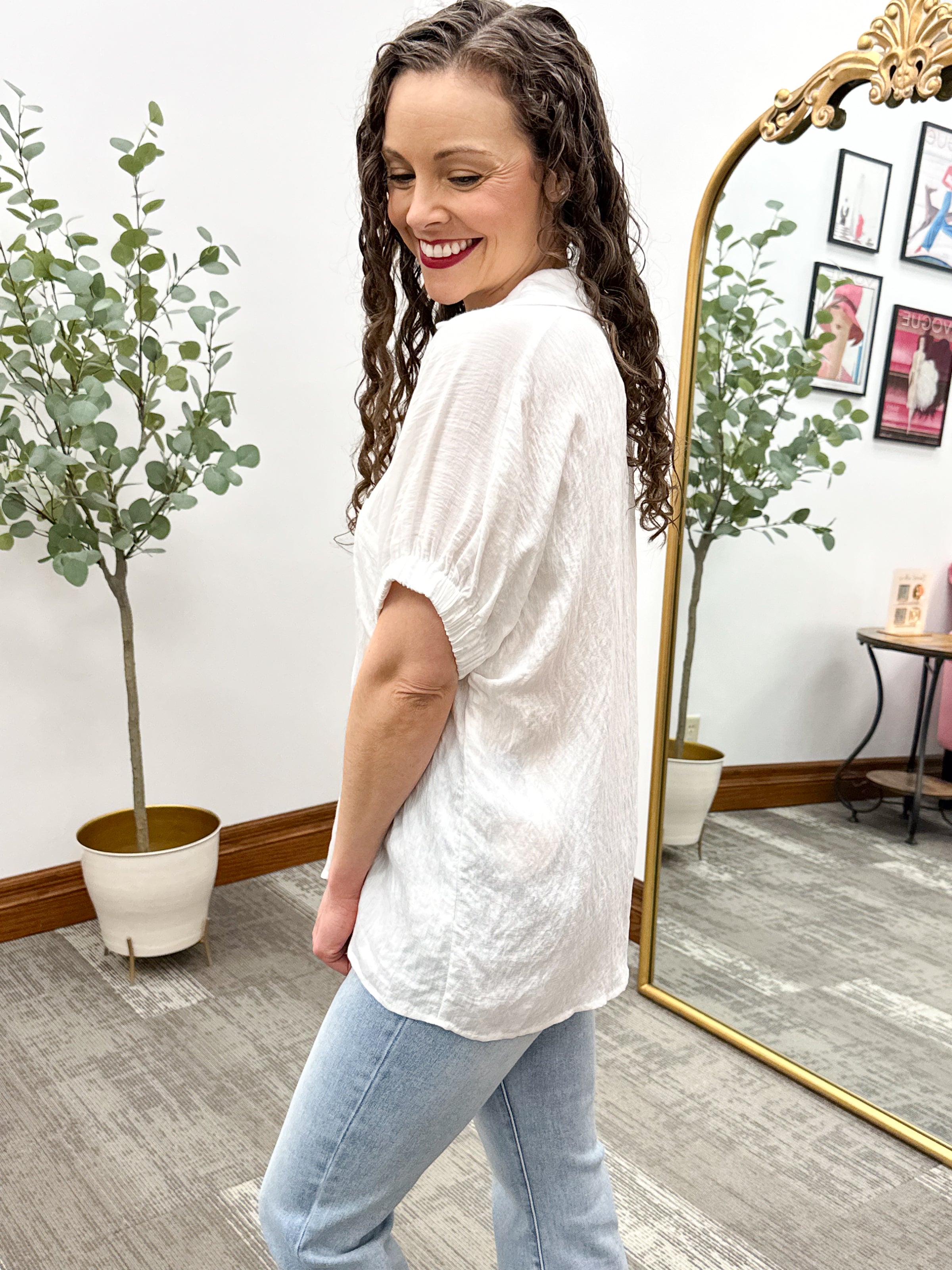 Willow White Button Up Top