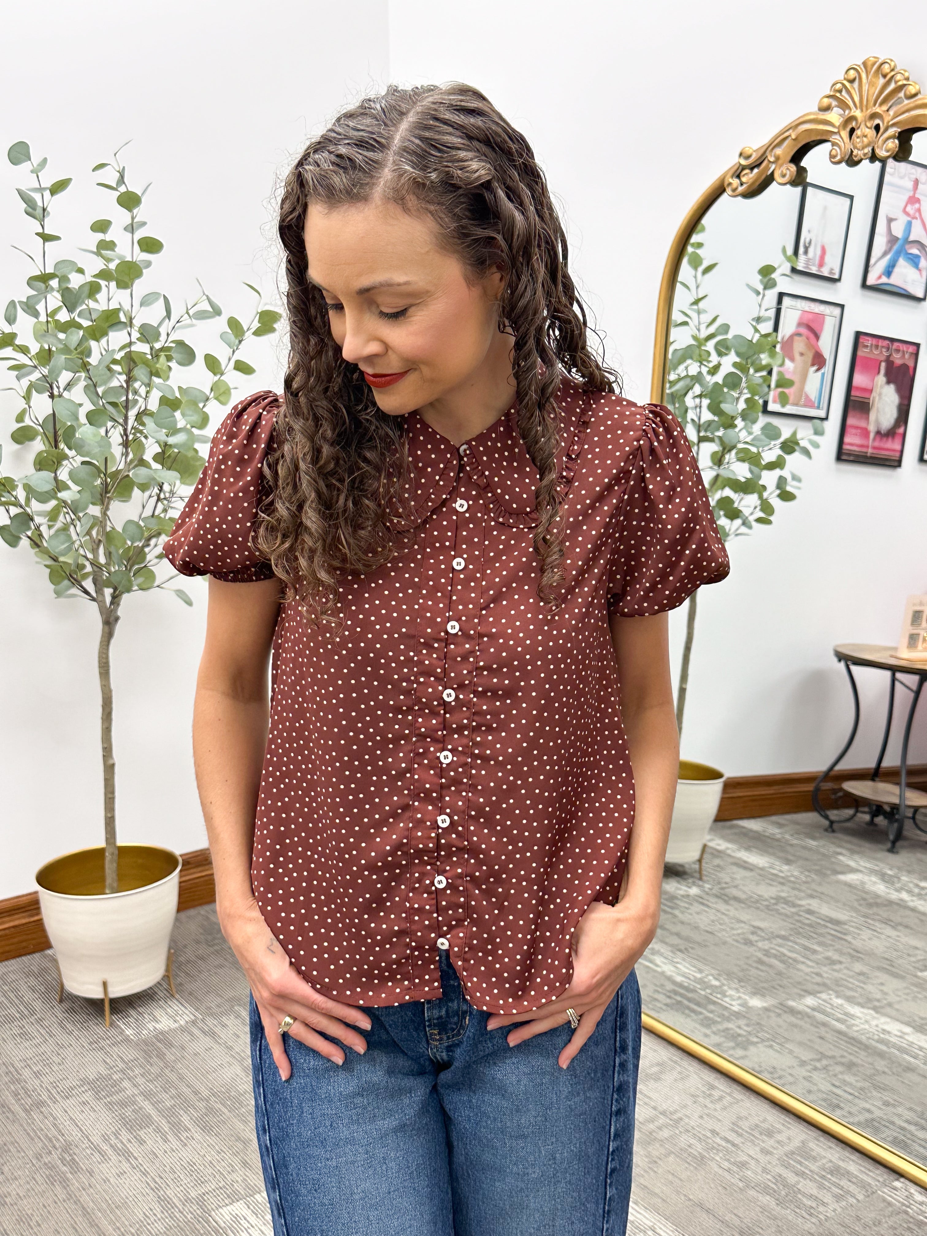 Polka Dot Peter Pan Collar Blouse