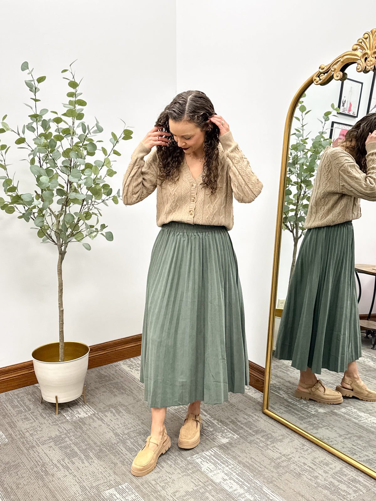 Mocha Cropped Cable Knit Cardigan