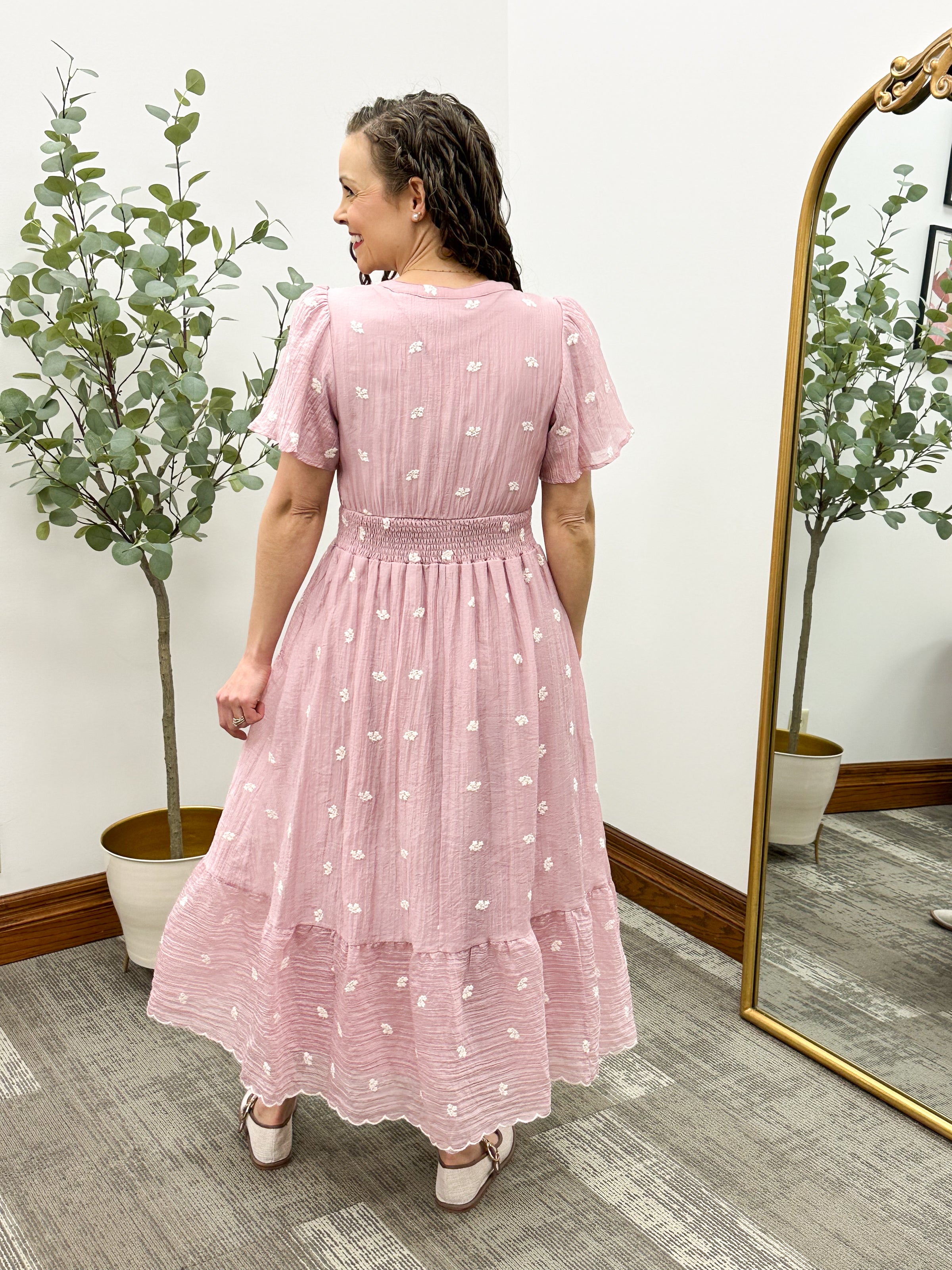 Mauve Floral Embroidered Maxi Dress