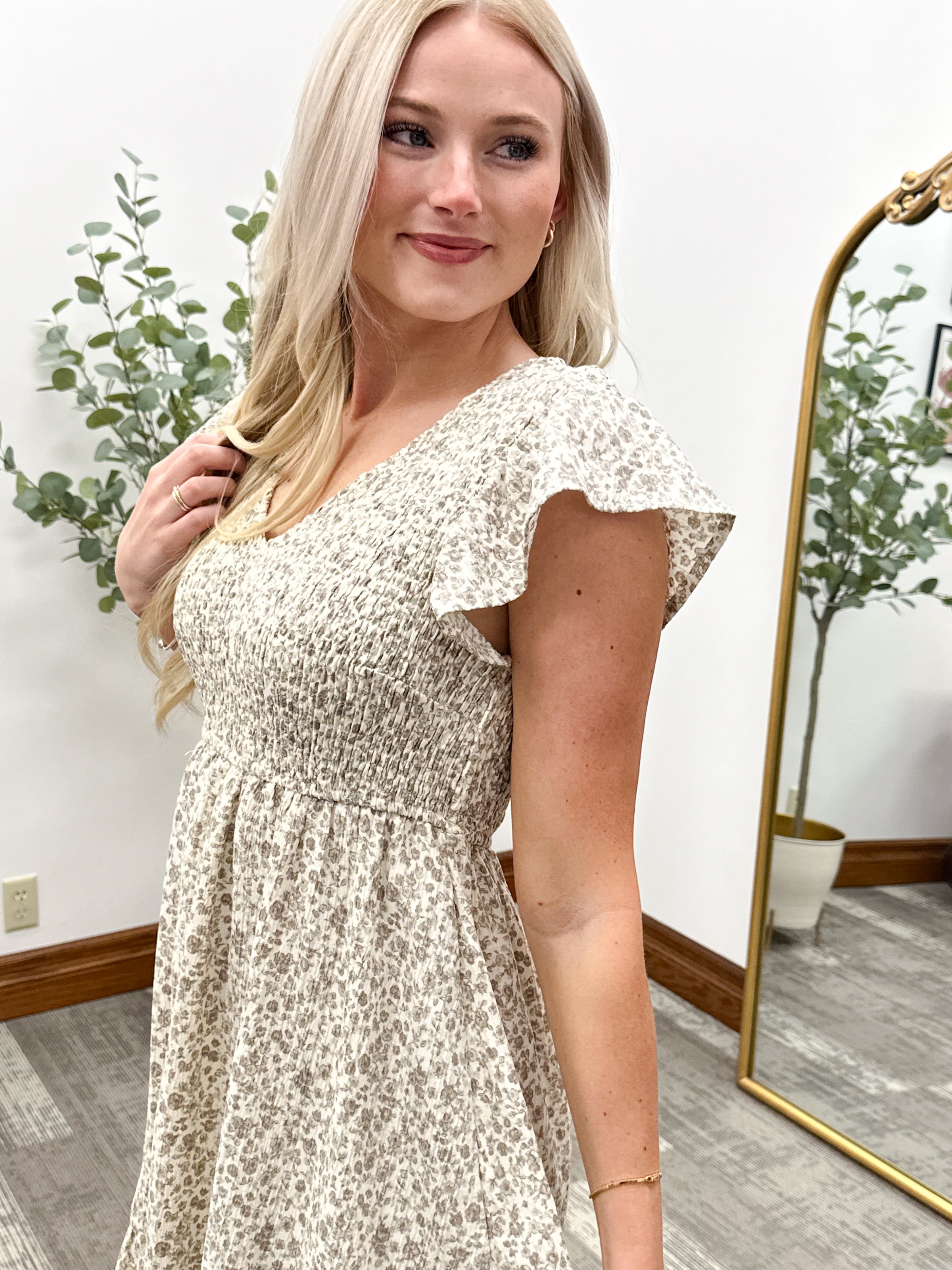 Taupe Floral Print Mini Dress