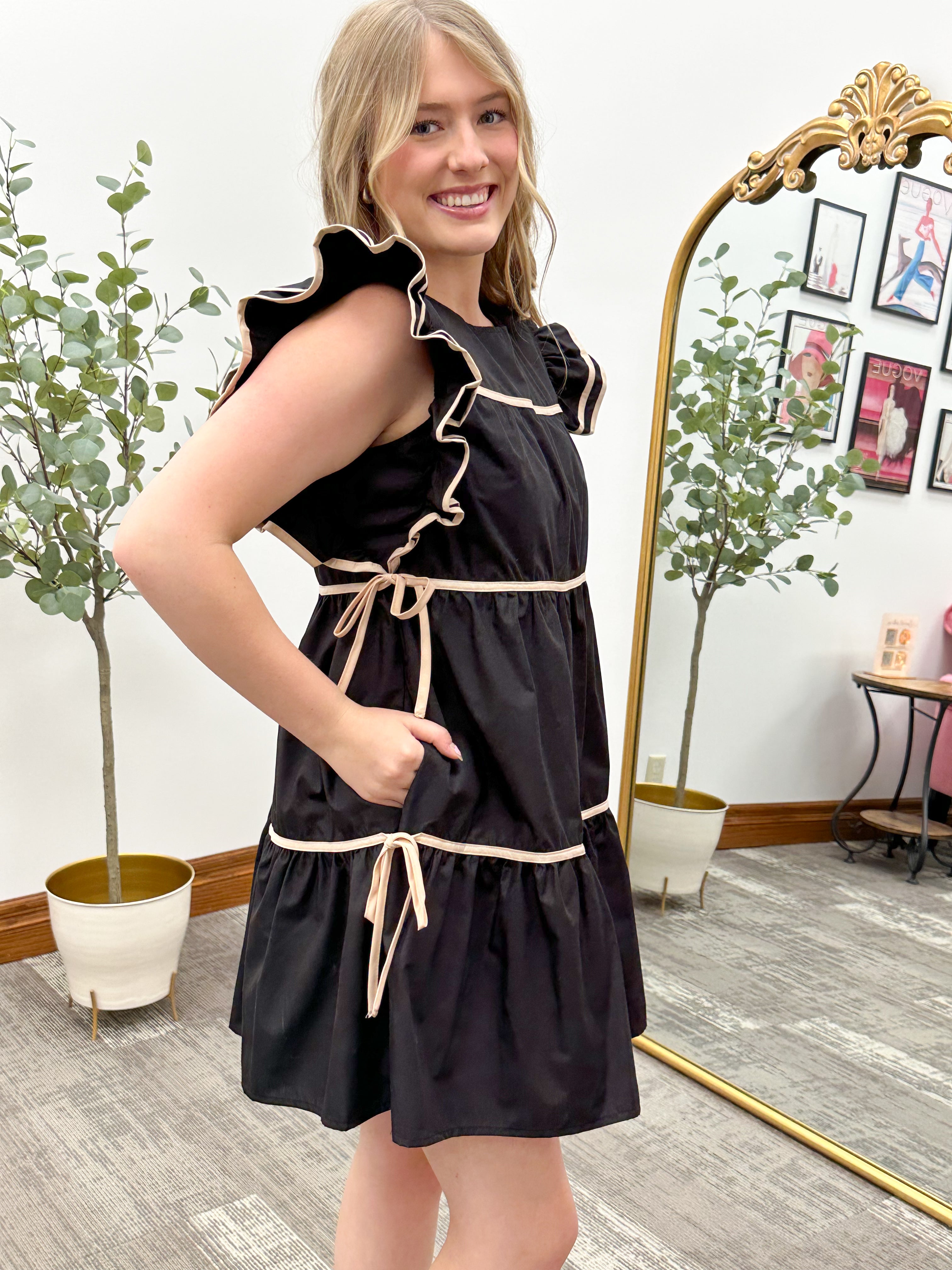 Roxy Black Ruffle Babydoll Dress