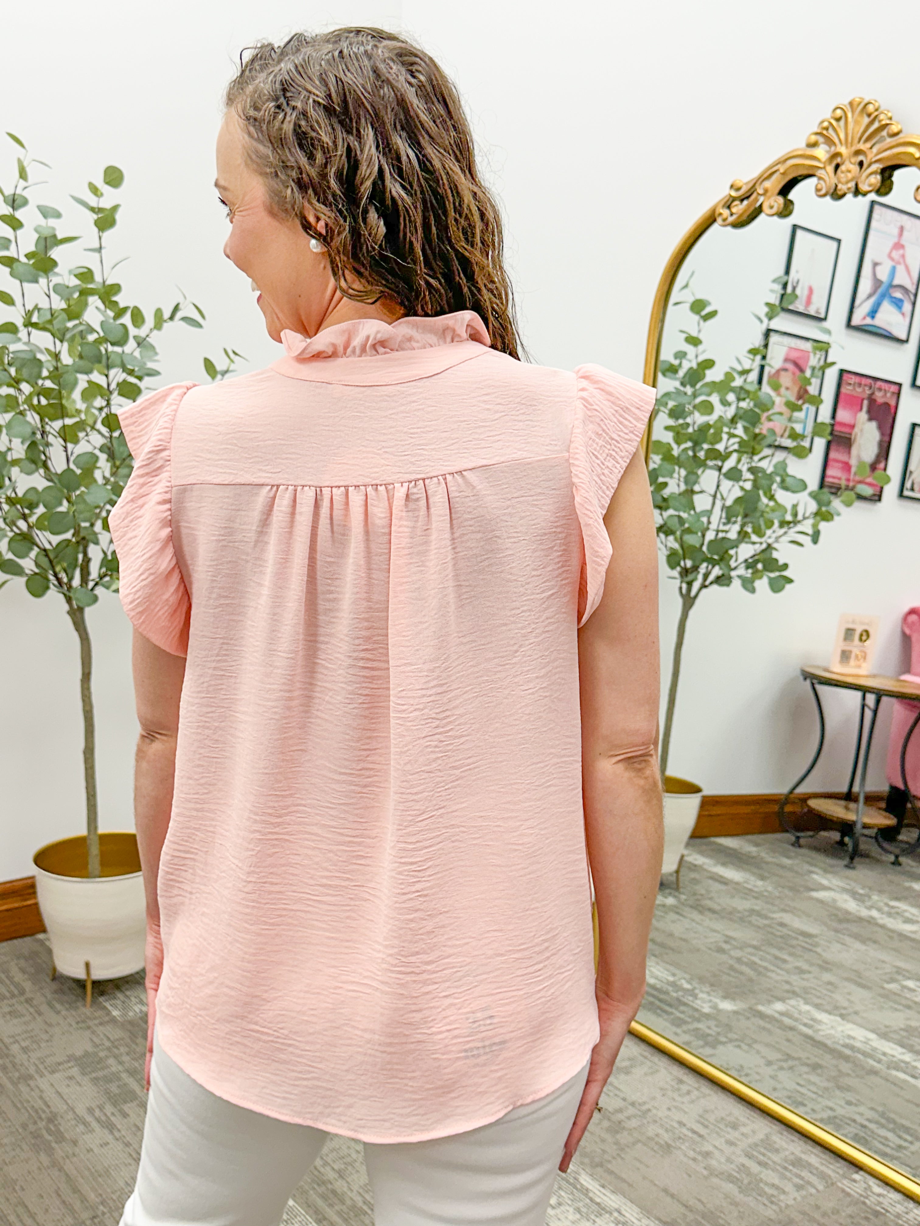 Lexi Pink Ruffle Sleeve Blouse