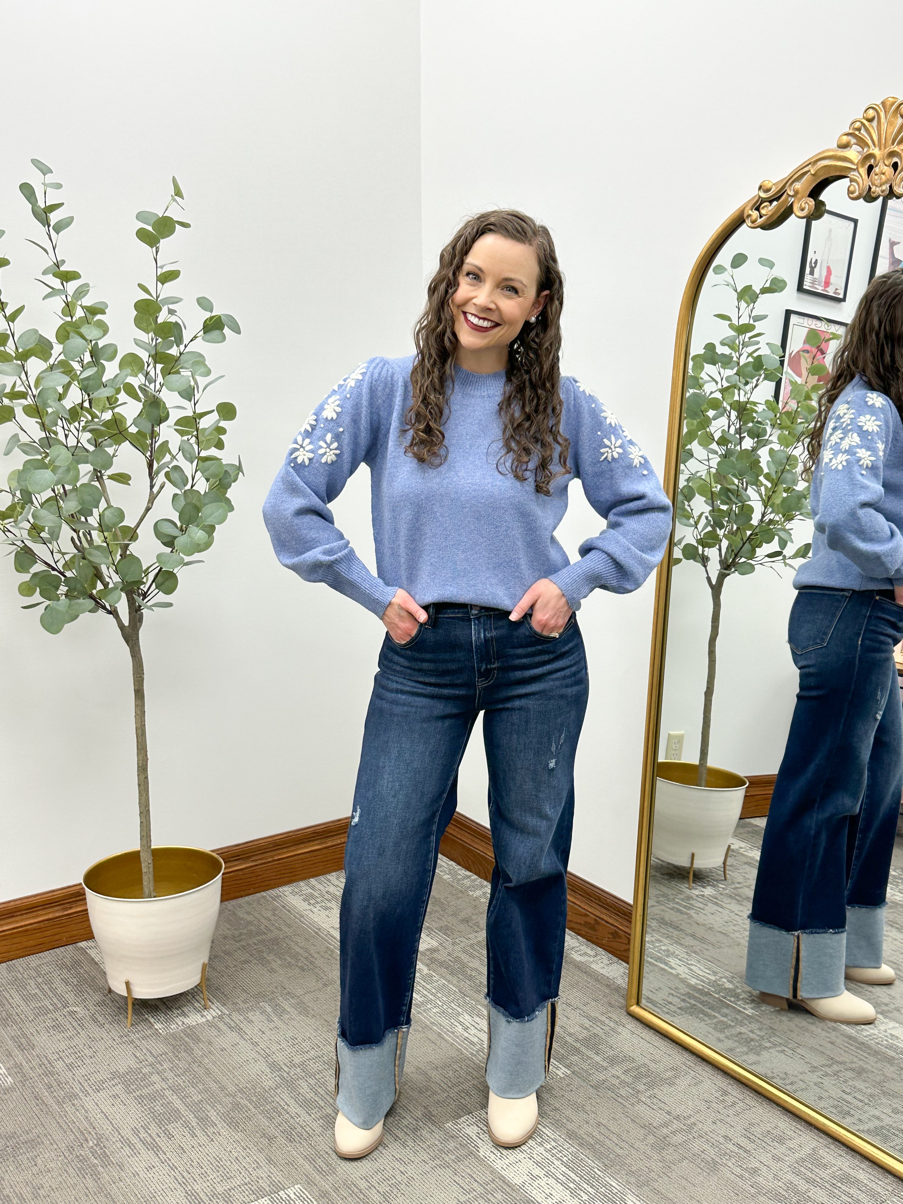 Floral Embroidered Sleeve Sweater